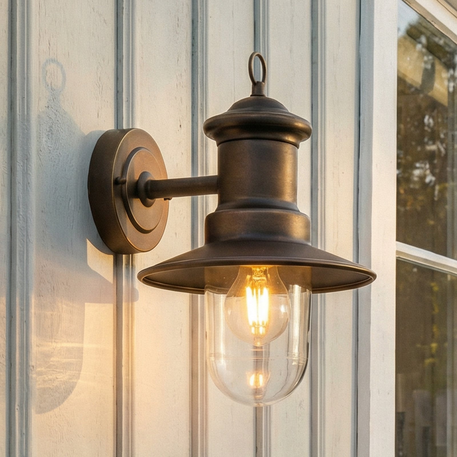 Eloretta vägglampa, stål, antik mässing, E27, IP44 - Lindby - Terrass - Lantlig / rustik - Metall - Med en ljuskälla | Produkter - Utomhusbelysning | Lampspecialisterna
