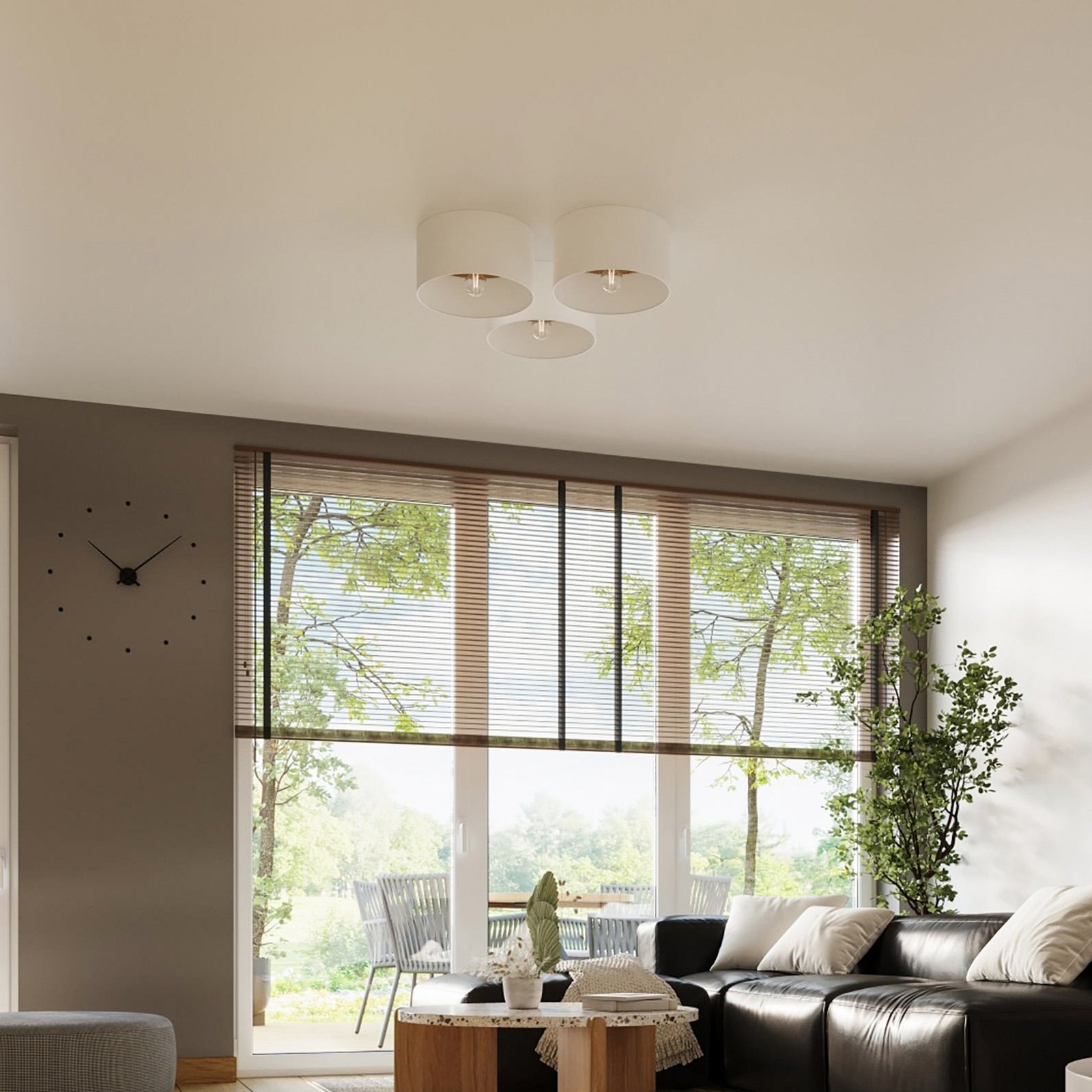 Telesto taklampe, hvit, Ø 35 cm, stoff, tre, stål