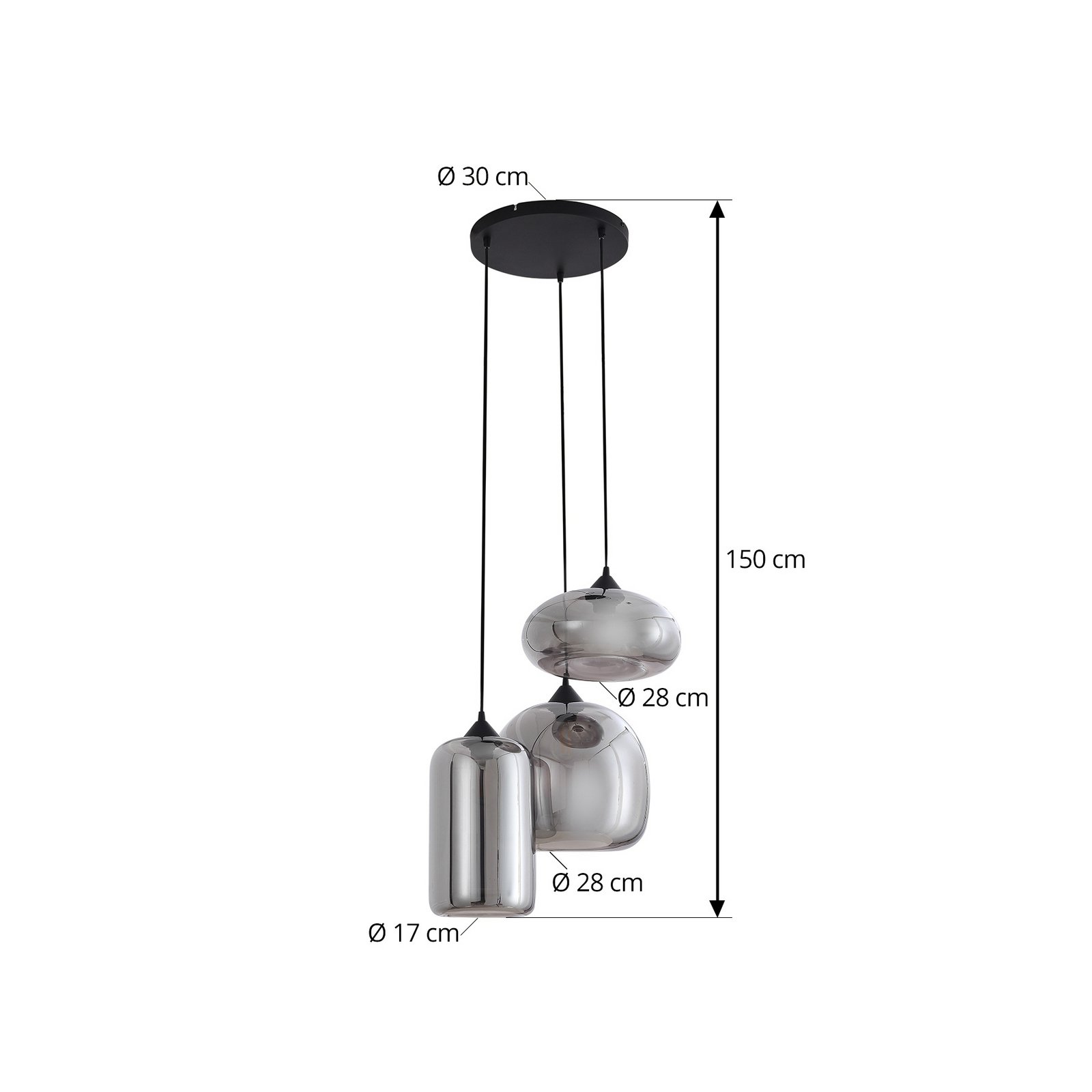 Lampa wisząca Lindby Marla, okrągła, szkło, dymny szary, 50 cm