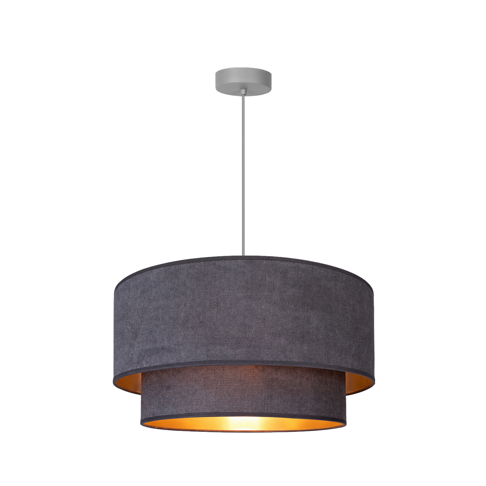 Závesné svietidlo Boho, sivá/zlatá, Ø 45 cm, textil, E27 – Duolla Závesné svietidlo Boho, sivá/zlatá, Ø 45 cm, textil, E27 – Duolla