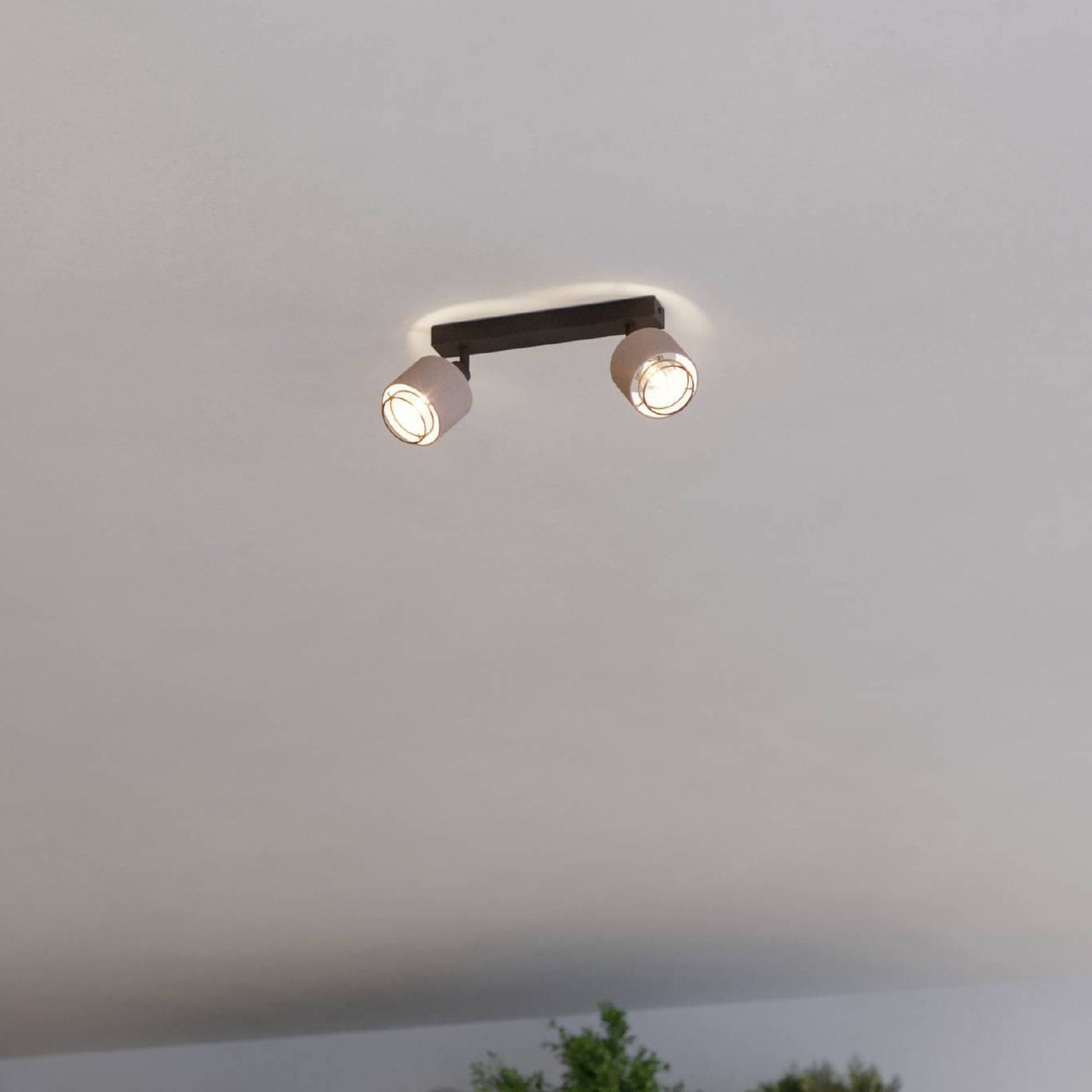 Rosley downlight de techo, longitud 31 cm, negro/natural, 2 luces.