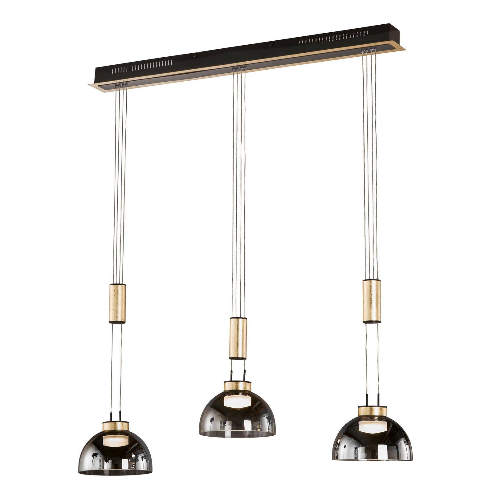 Hanglamp Avignon 3-lamp rookglas/zwart/goud