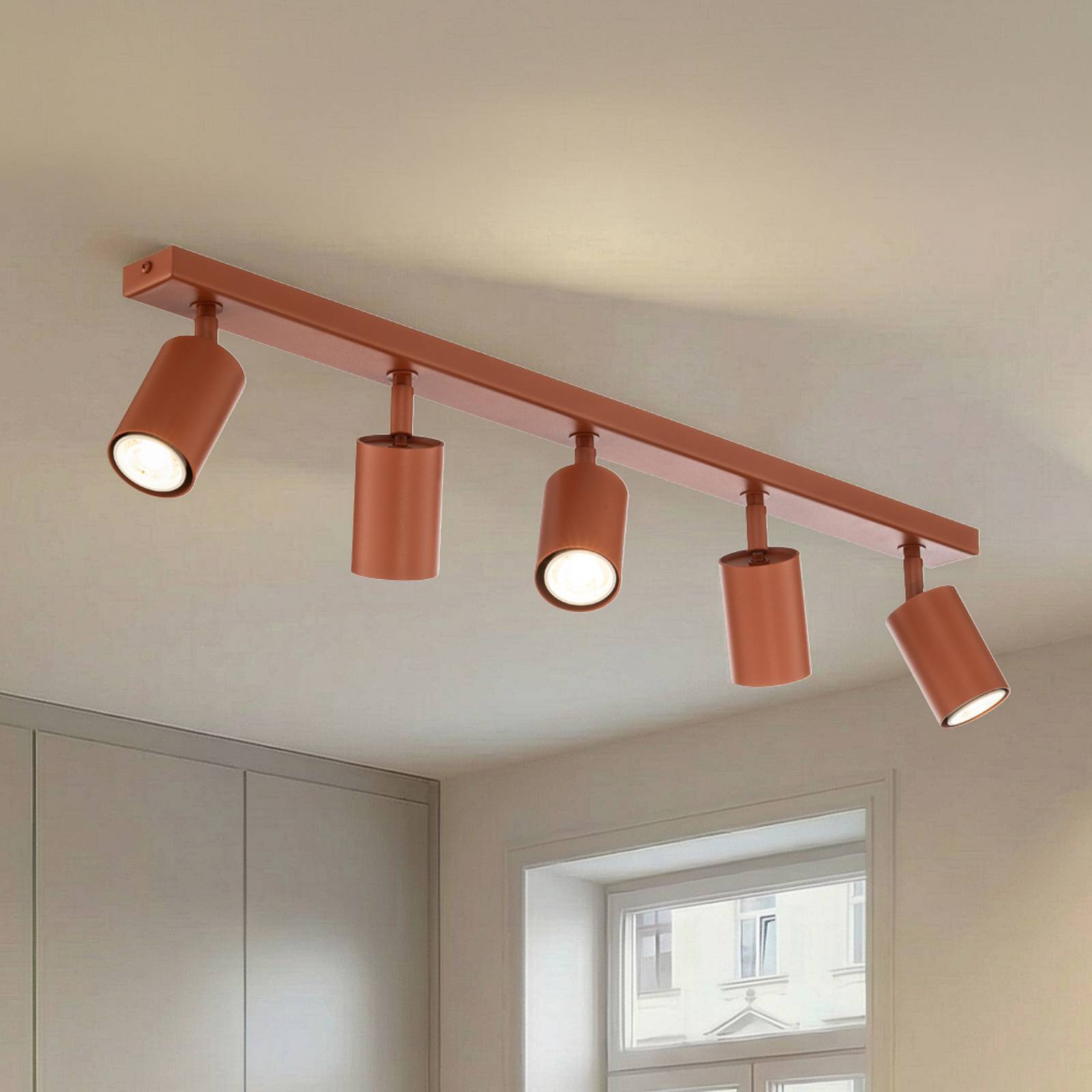 SIGMA Spot pour plafond Zoom, à 5 lampes, rouge, acier, GU10