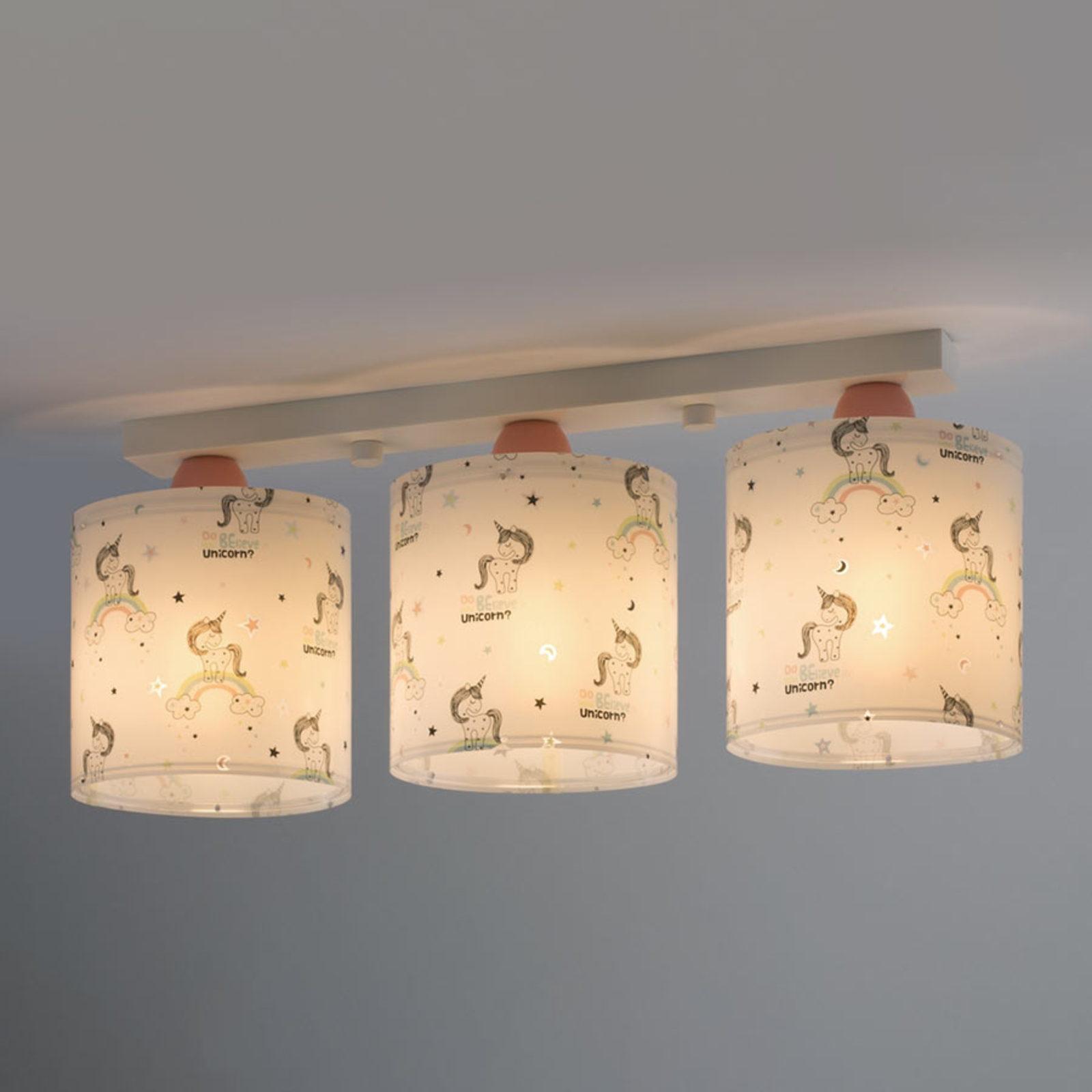 Dalber Unicorns ceiling lamp 3-bulb, for Children's Room, plastic, E27, 60 W, energy efficiency: A++, L: 51 cm, H: 20.5 cm