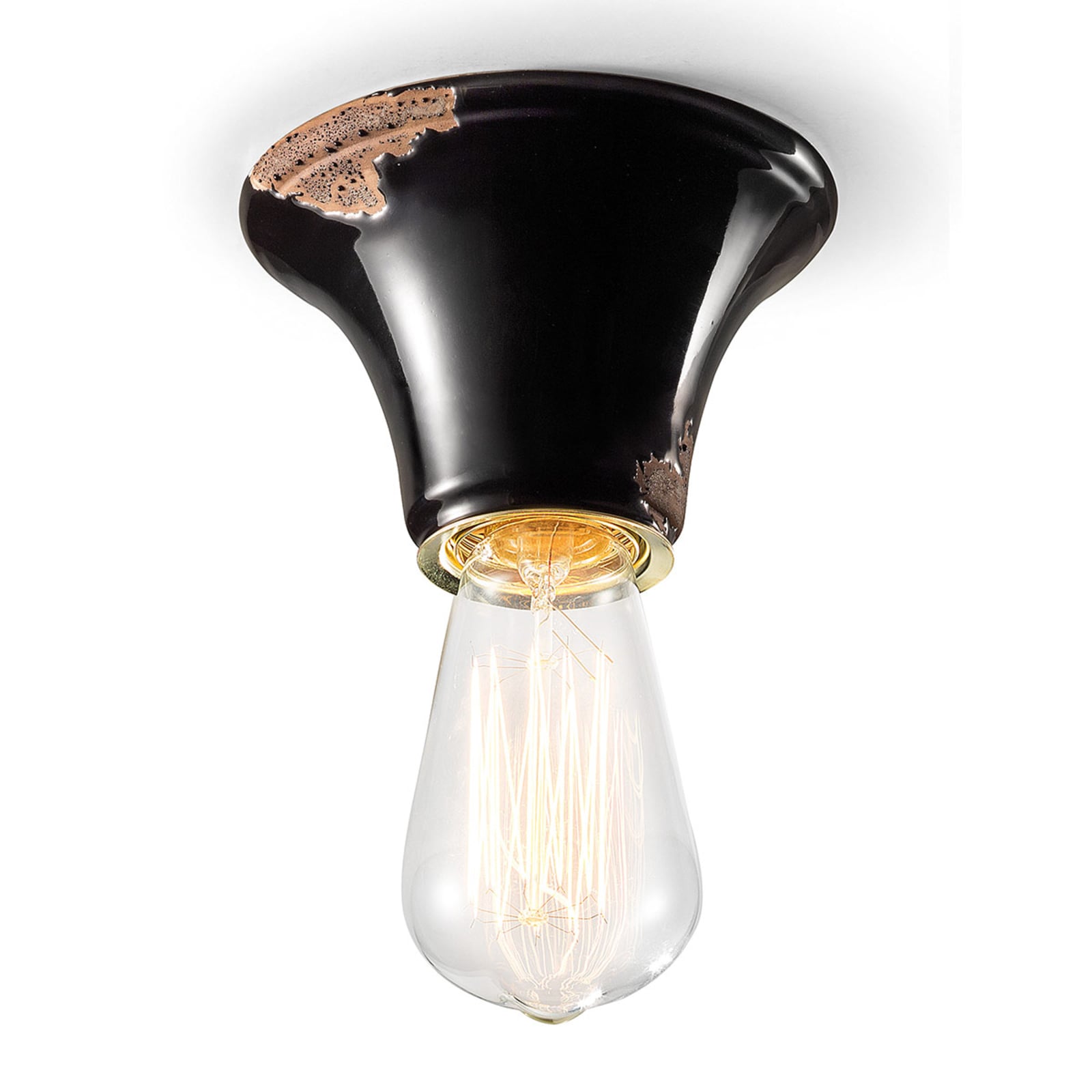 Ferro Luce C132 vintage ceiling light black, for Living / Dining Room, ceramic, E27, 77 W, energy efficiency: A++, H: 8.5 cm