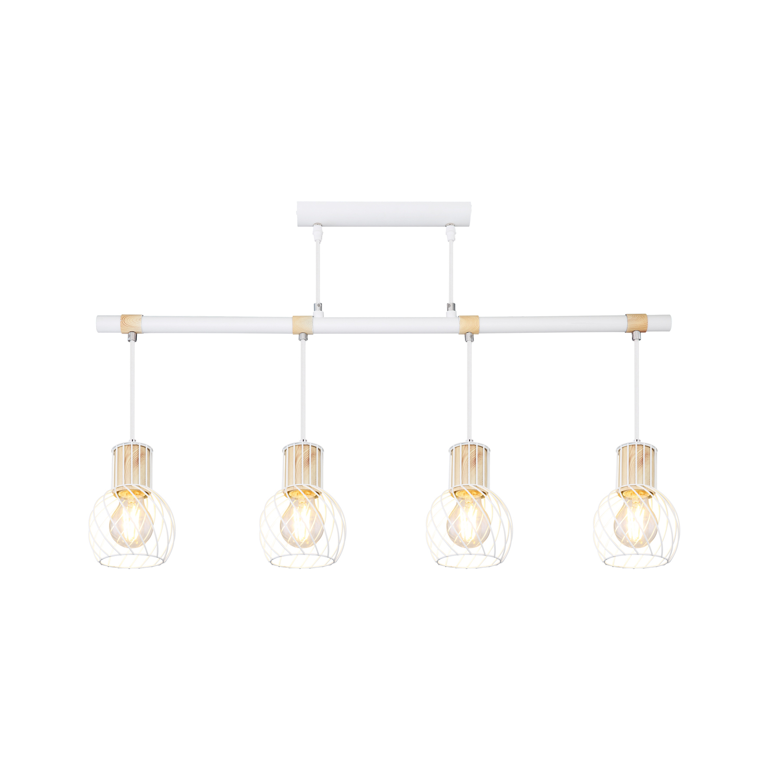 Hanglamp Luise in wit en houtoptiek, 4-lamps