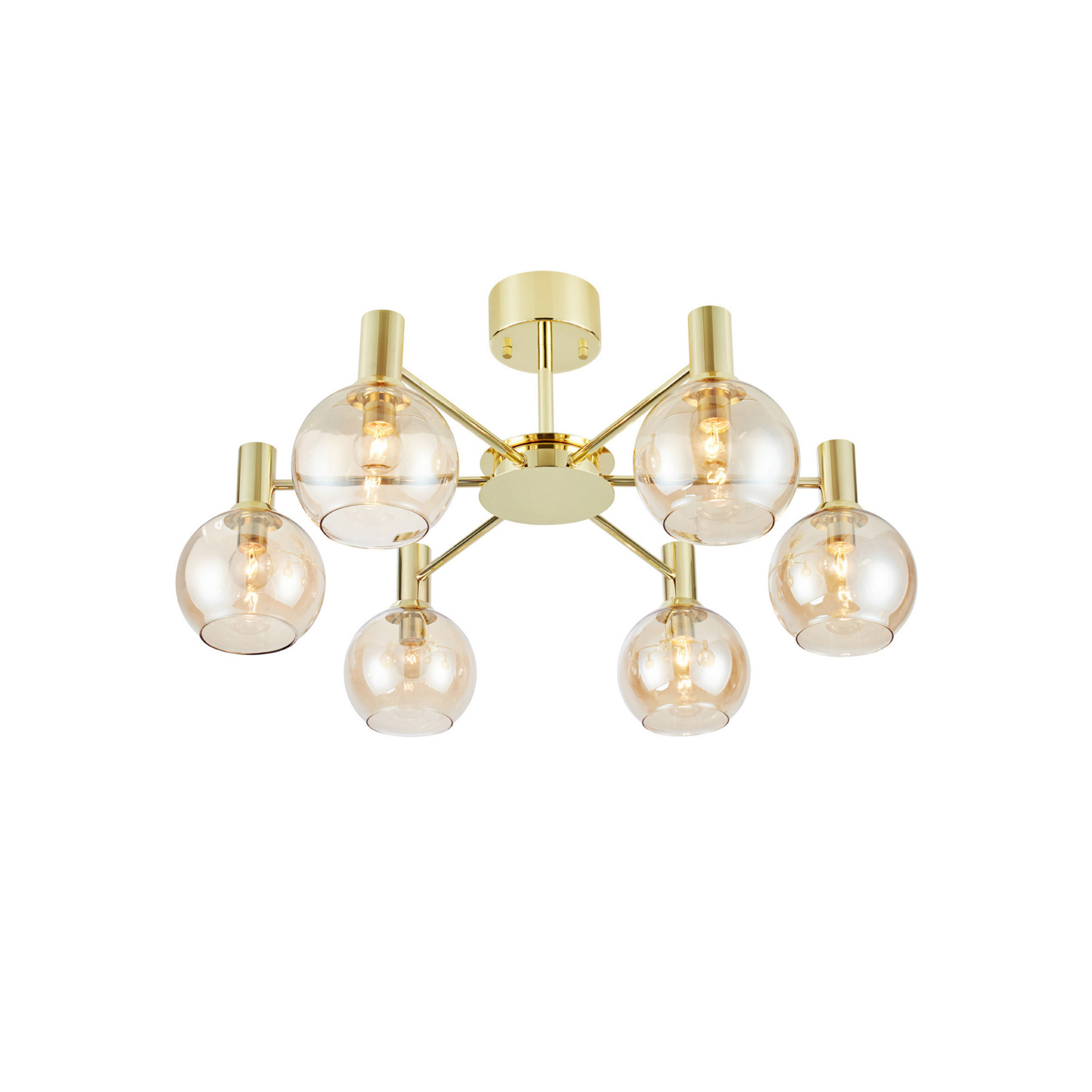 Ambra ceiling light, brass/amber, glass, Ø 75 cm - Markslöjd