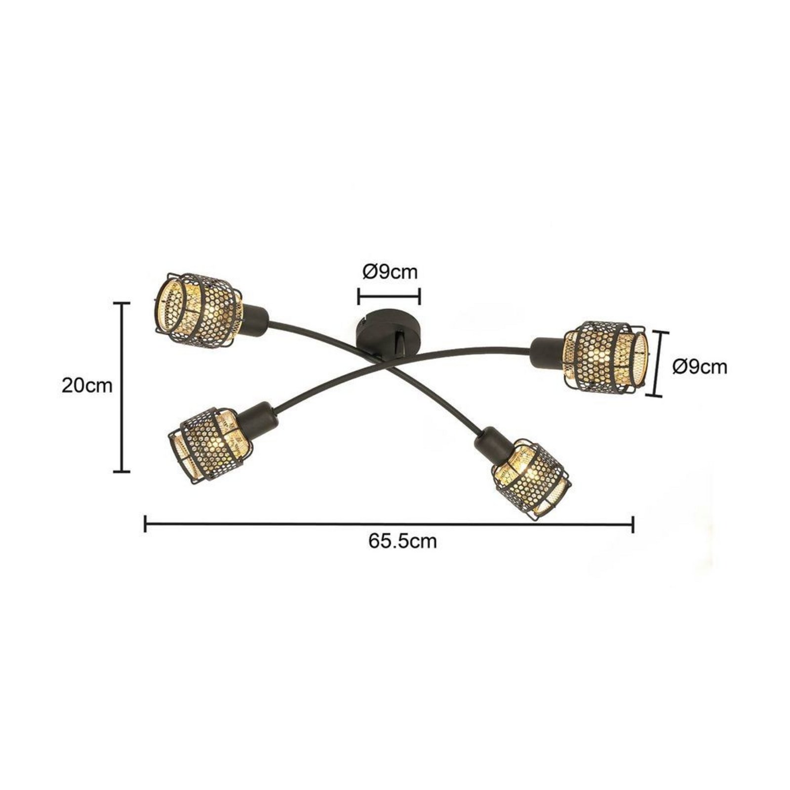 Eudoria 4 Round Plafonieră Black/Gold - Lindby