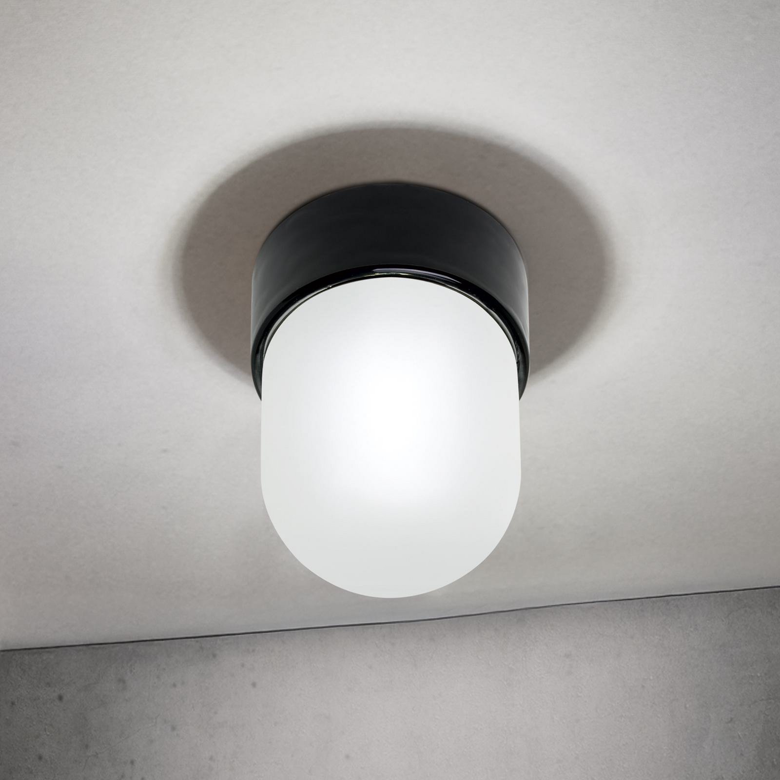 Plafonnier Ostia, noir, céramique, verre satiné, E27