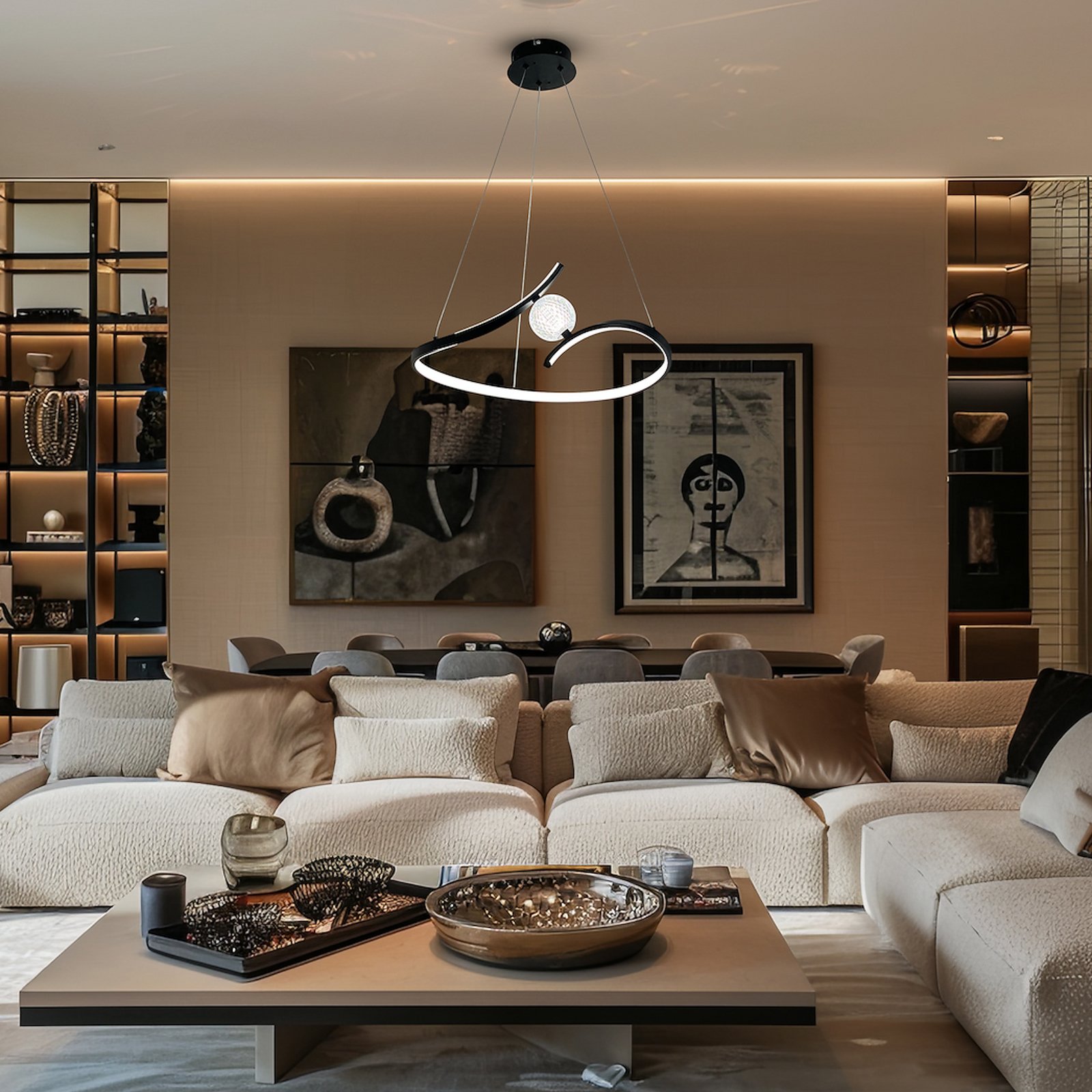 LED-Hängeleuchte Perla, Metall, Acryl, schwarz, 4.000 K