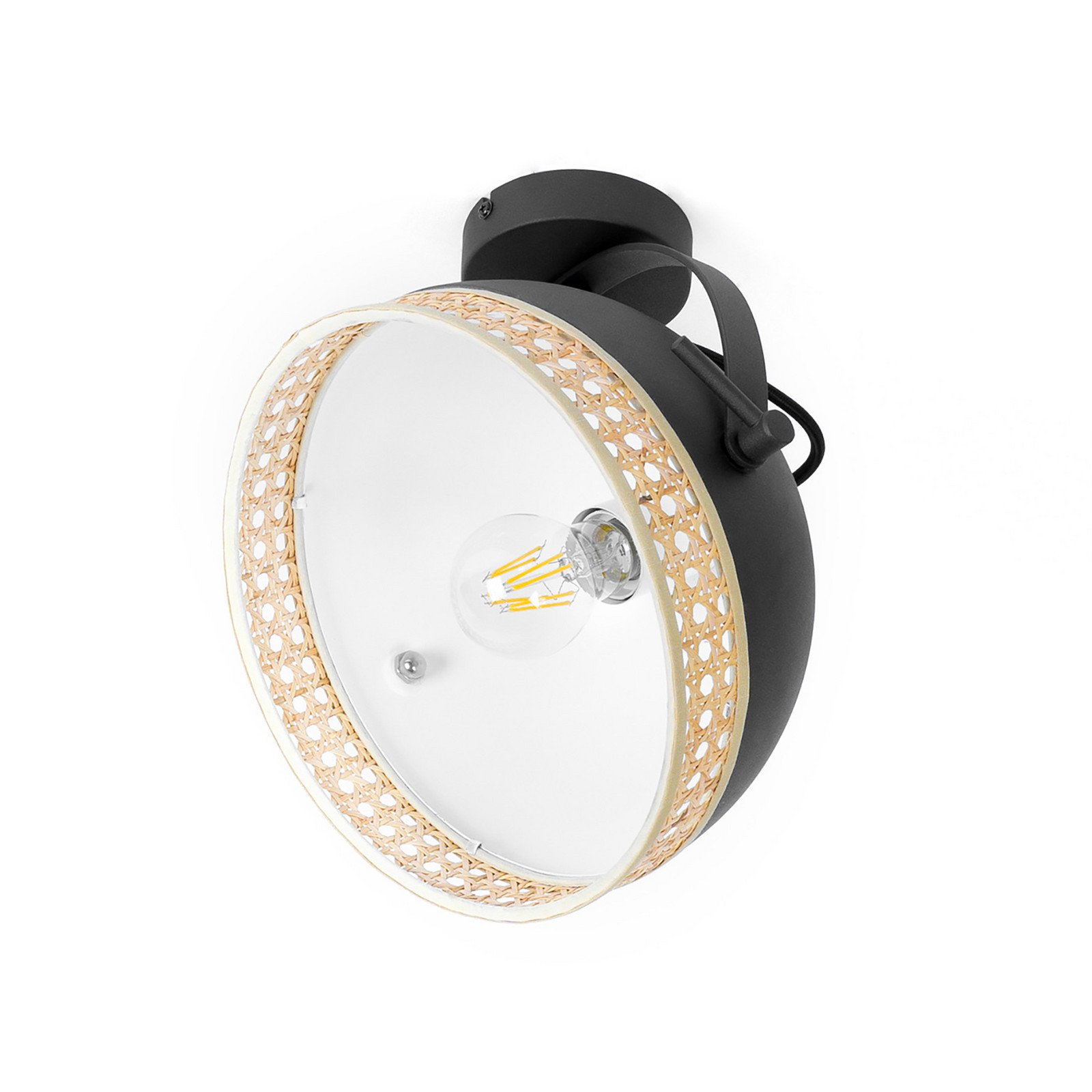 Lindby Lonnaris plafonieră cu ratan pivotabilă - Camera de zi / sufragerie - Vintage - negru ratan natural - Metal