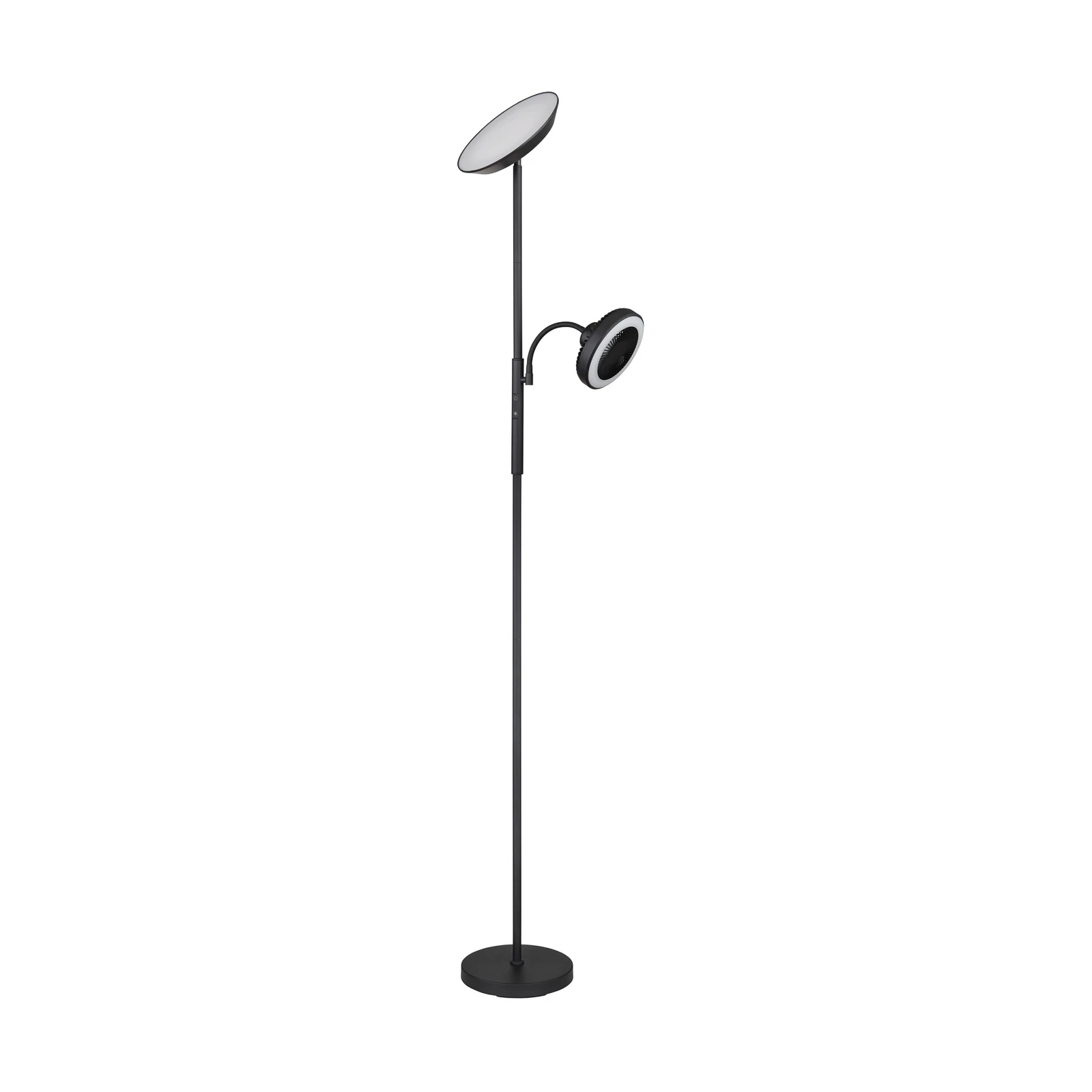 LED stojací lampa Davyd, černá, 178 cm, lampa na čtení, ventilátor