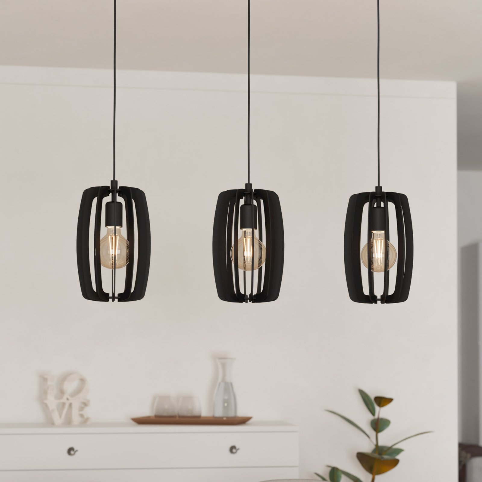 Bajazzara hanglamp, drie kooikappen, zwart