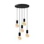 Calex Retro hanglamp, rond, 5-lamps, zwart