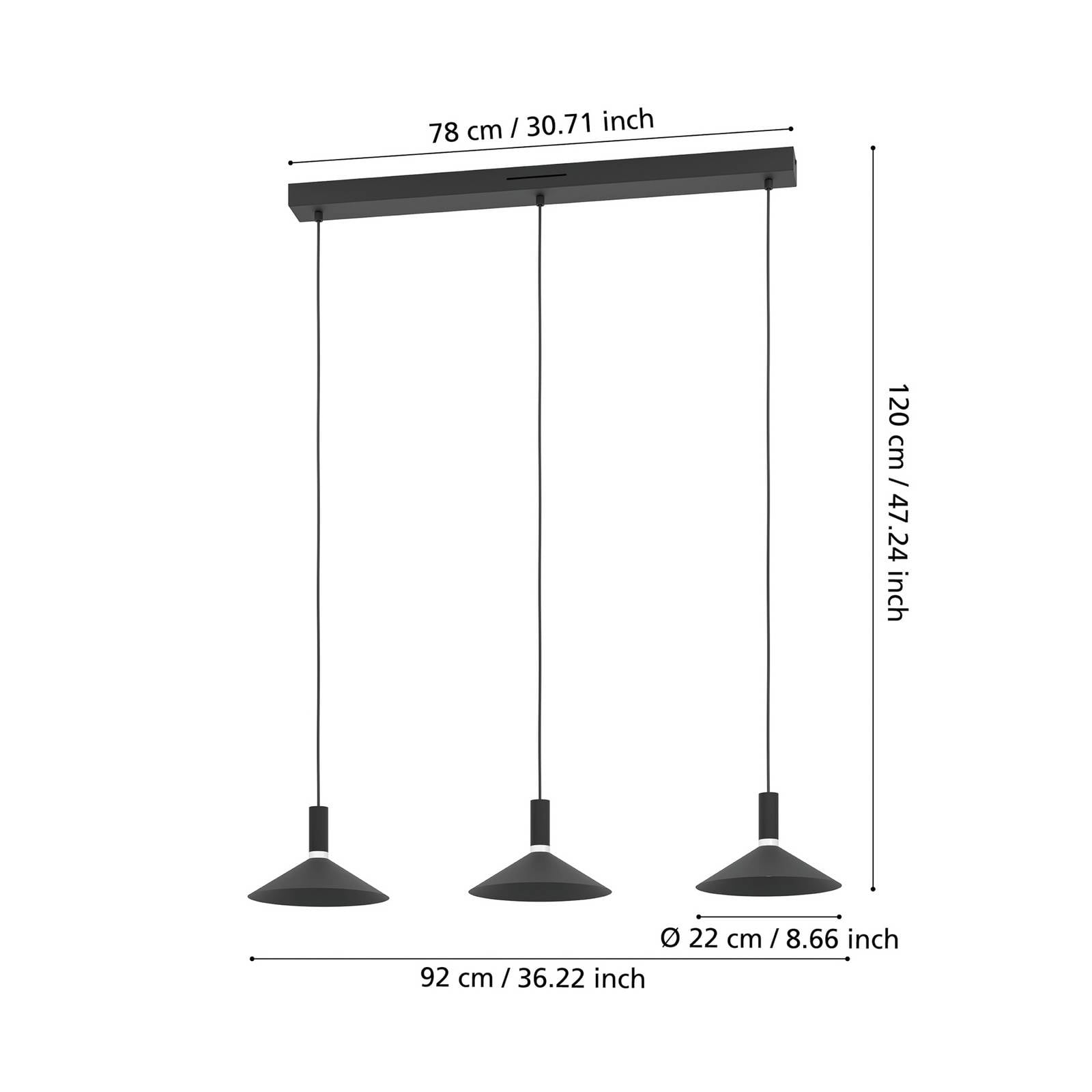 Inteligentny żyrandol Conomavilla-Z, czarny 92 cm 3-punktowy CCT RGB