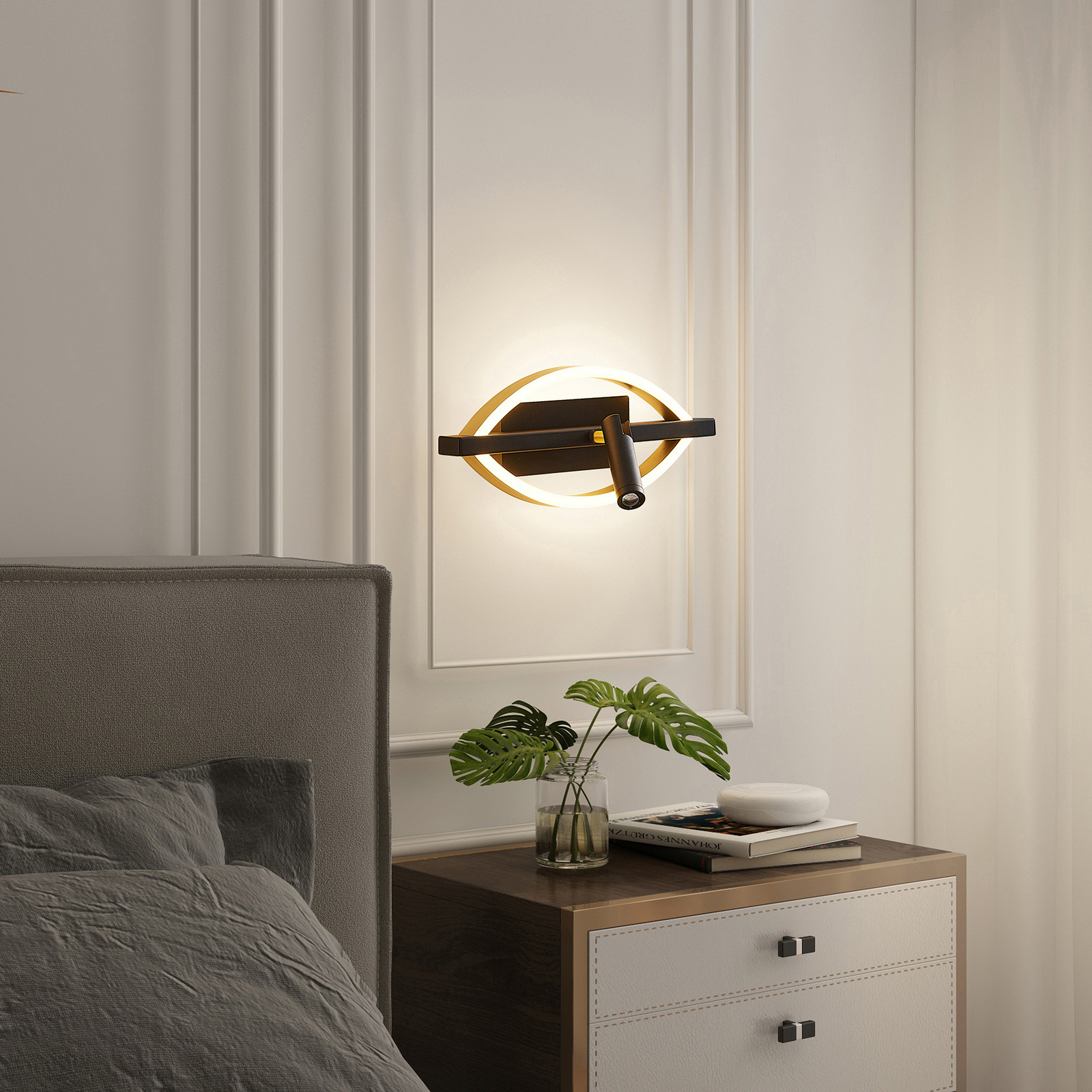 Lucande Matwei LED wall lamp, oval, brass
