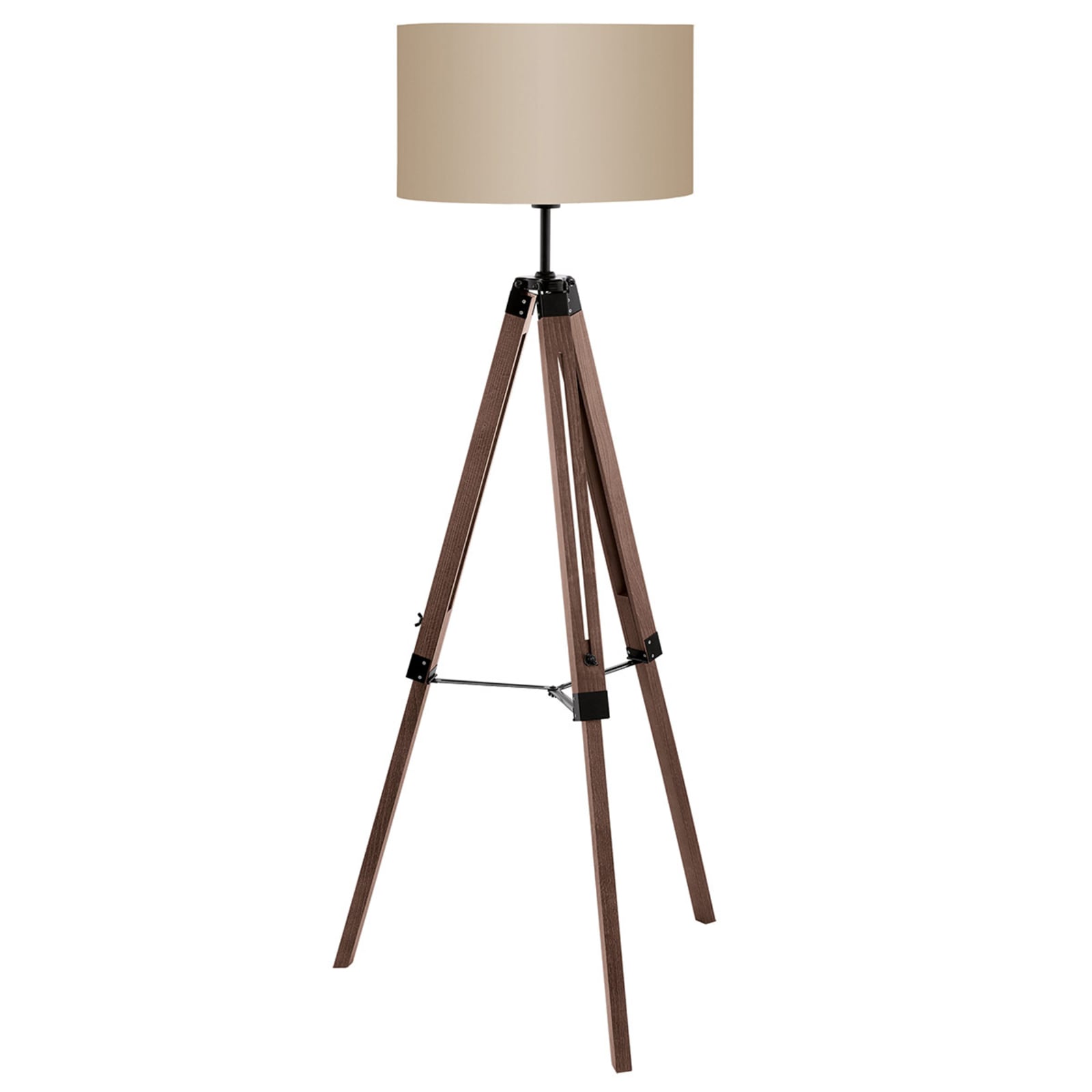 EGLO Lantada floor lamp with a tripod wooden frame, for Living / Dining Room, wood, fabric, E27, 60 W, energy efficiency: A++, H: 150 cm