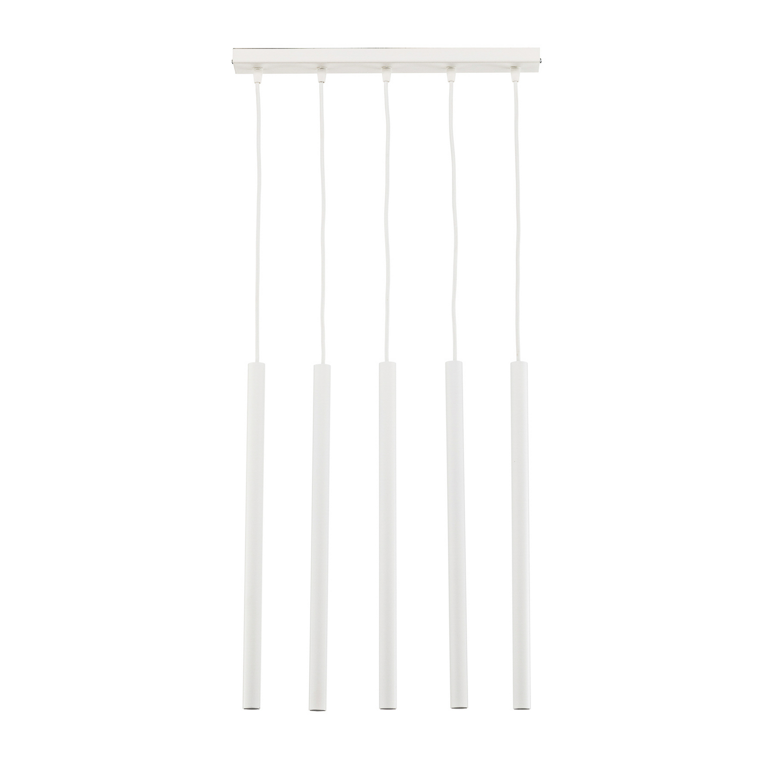 Thin pendant light, white, 5-bulb, linear