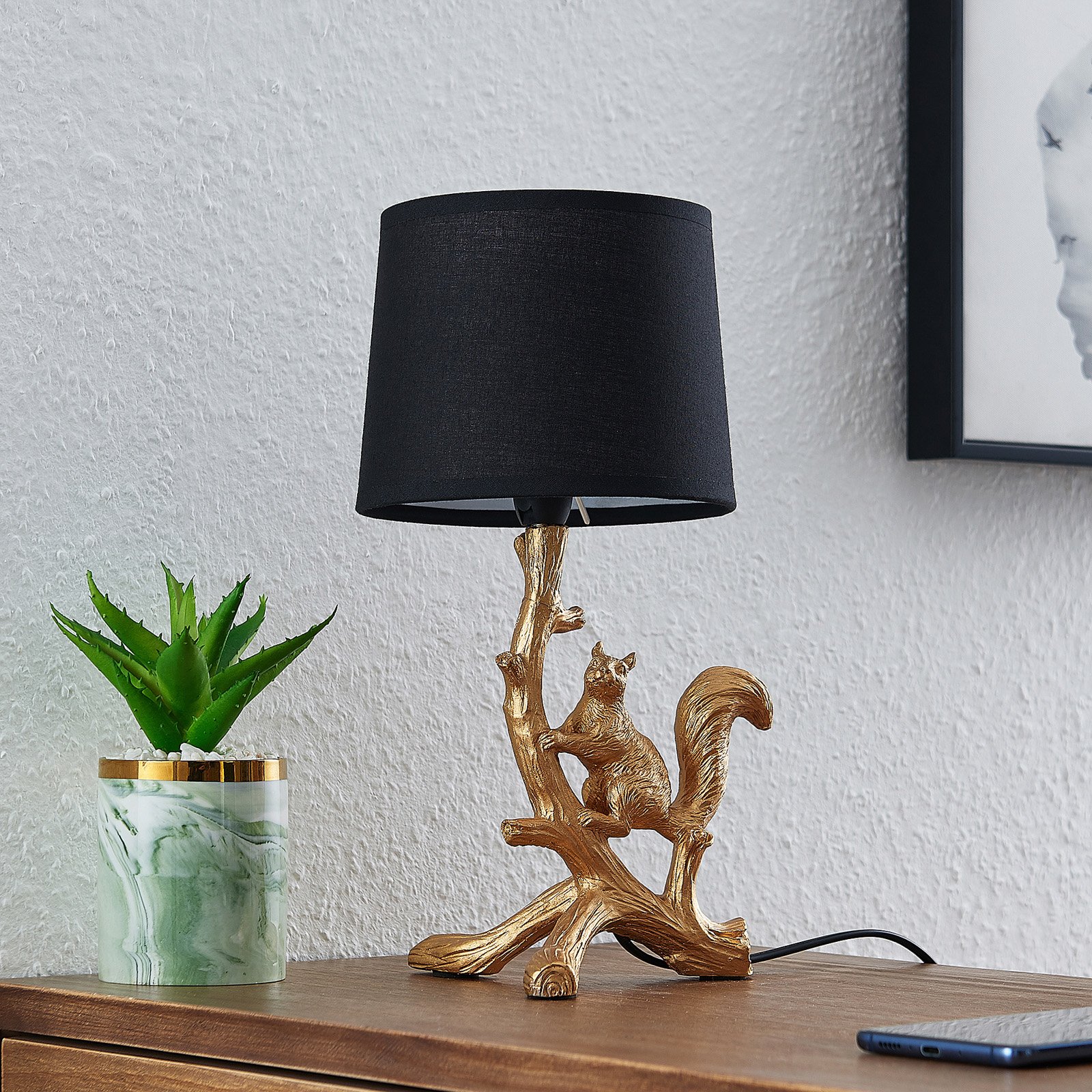 Lindby Squira lampe à poser, noire-dorée