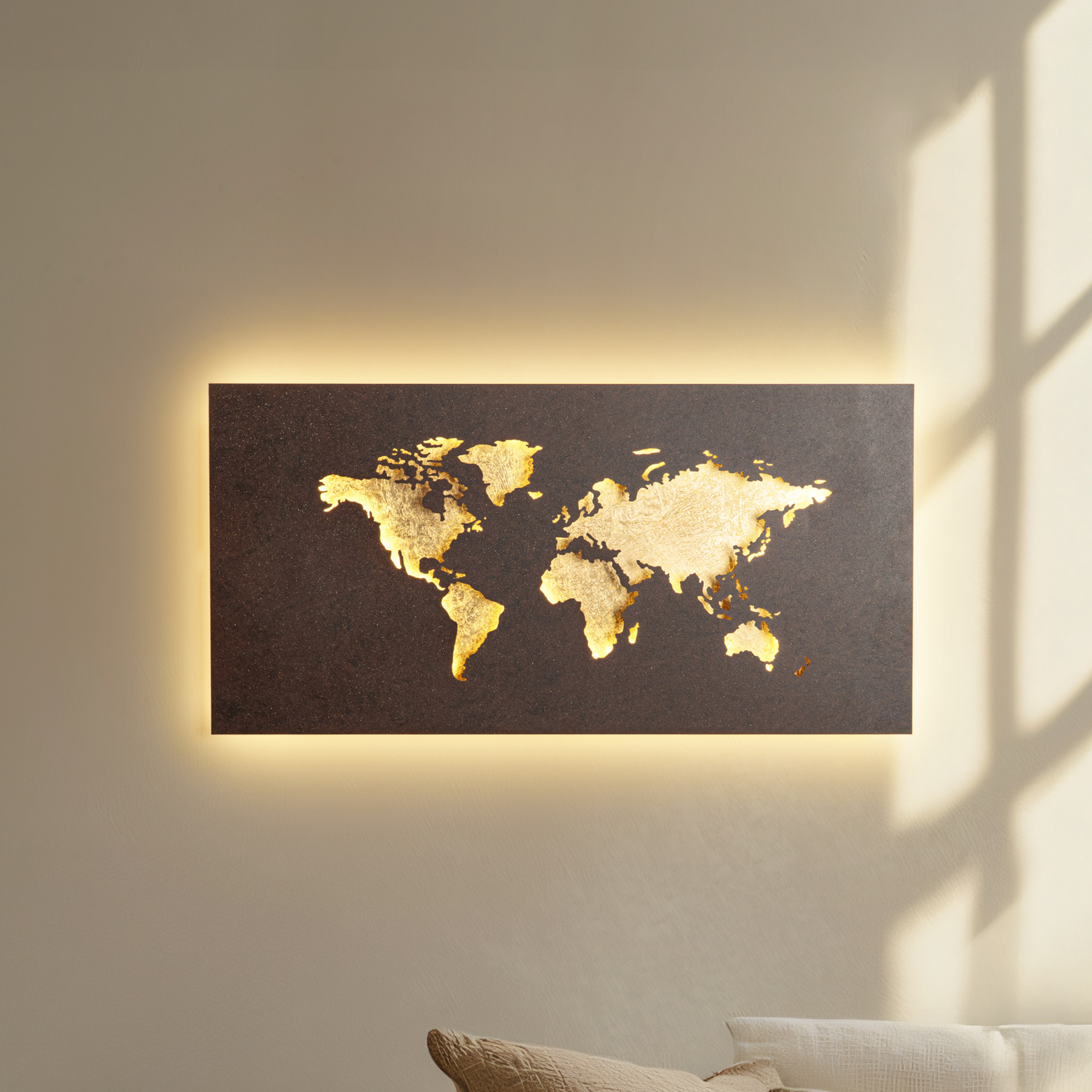 Applique murale LED Lucande World, rouille/or, 60 cm x 30 cm