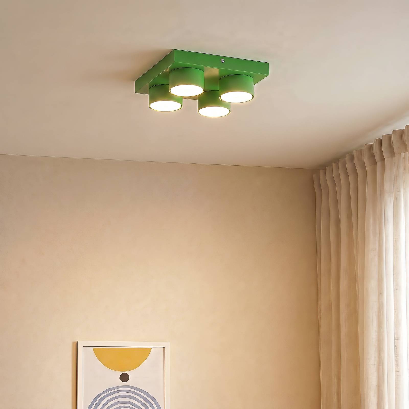 TK Lighting Plafondlamp Brix, groen, 23 cm lang, 4-lamps, GX53