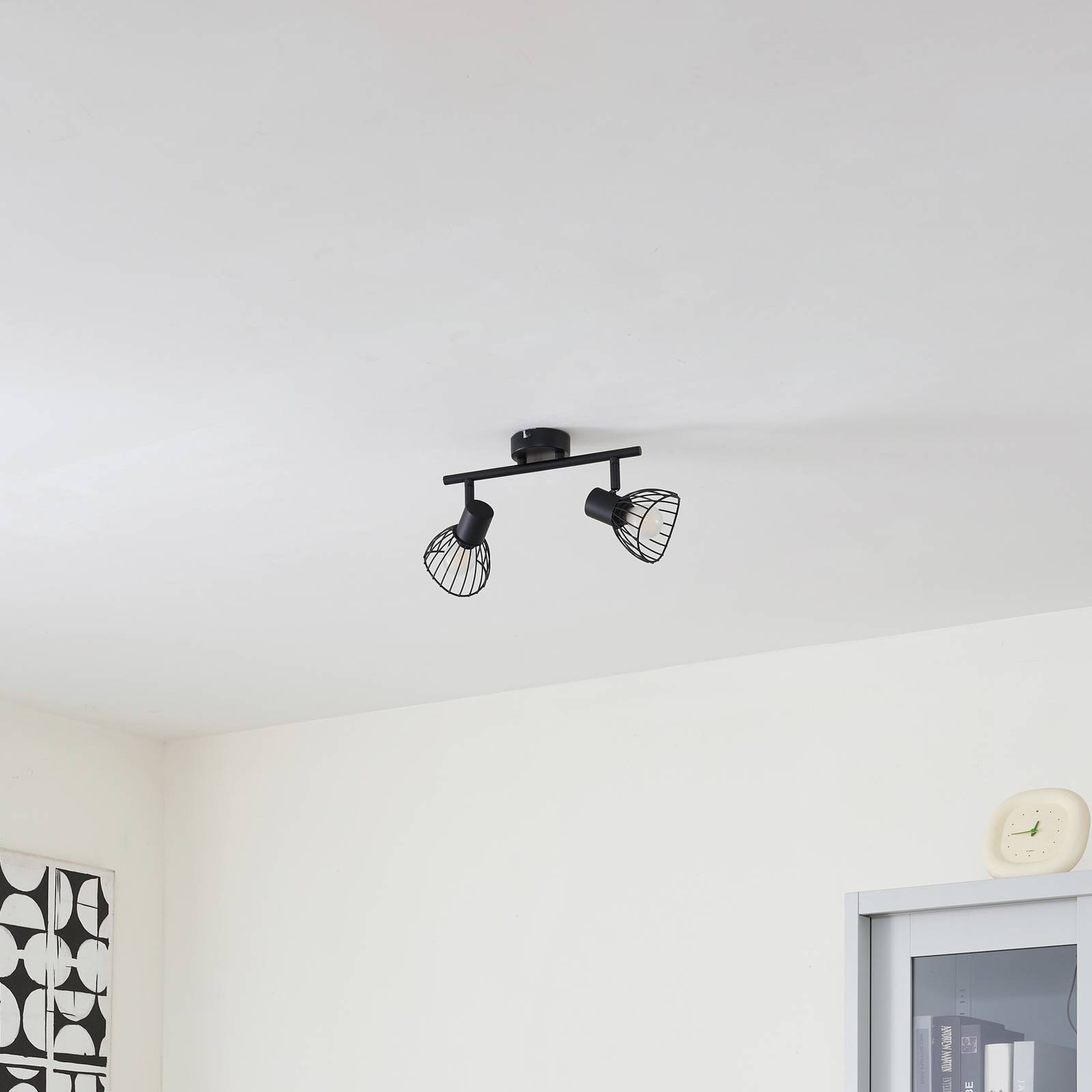 Lampa sufitowa Lindby Piena, czarna, 2-punktowa, metal, 39cm