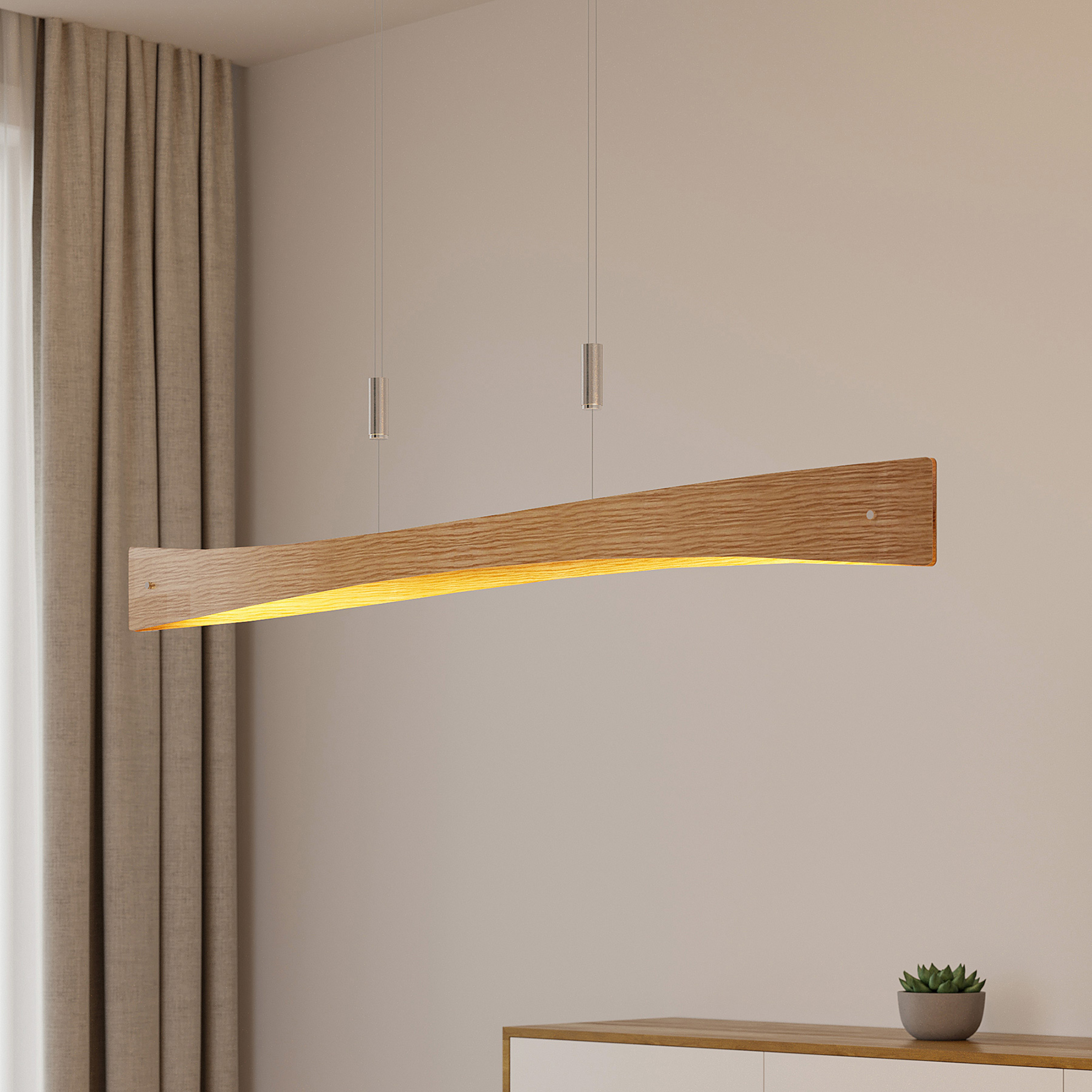 Lindby LED-Hängeleuchte Beazina, Eiche, Metall, 118cm