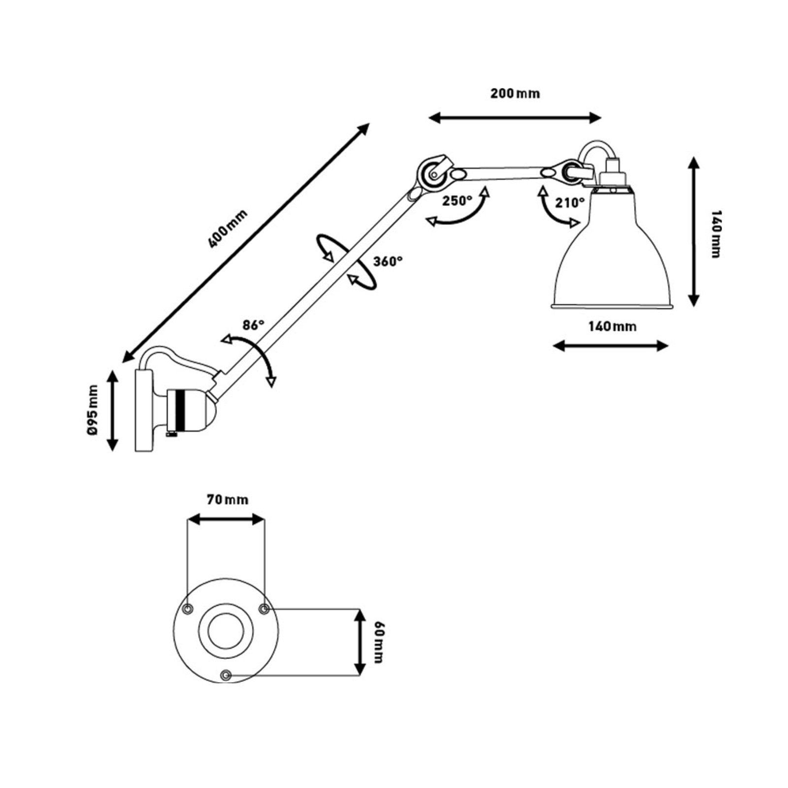 304L40 Wall Lamp Black - Lampe Gras