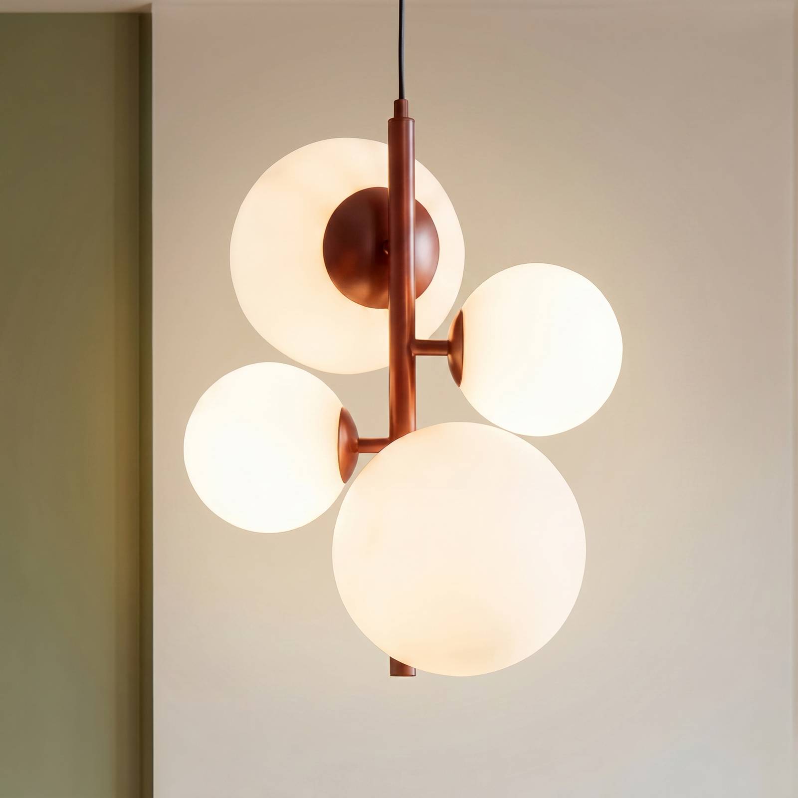 ALDEX Suspension Joel, bordeaux/blanc, à 4 lampes