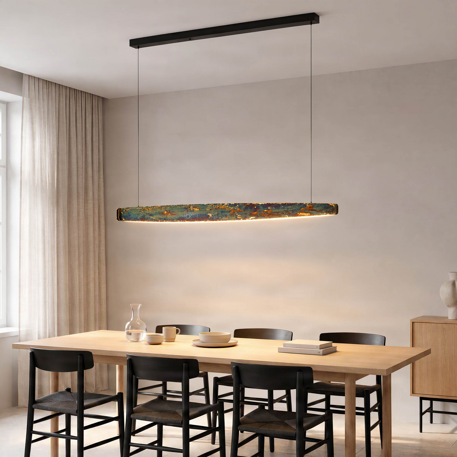 Quitani LED hanging light Persida, 148 cm, impact metal, gold Quitani LED hanging light Persida, 148 cm, impact metal, gold