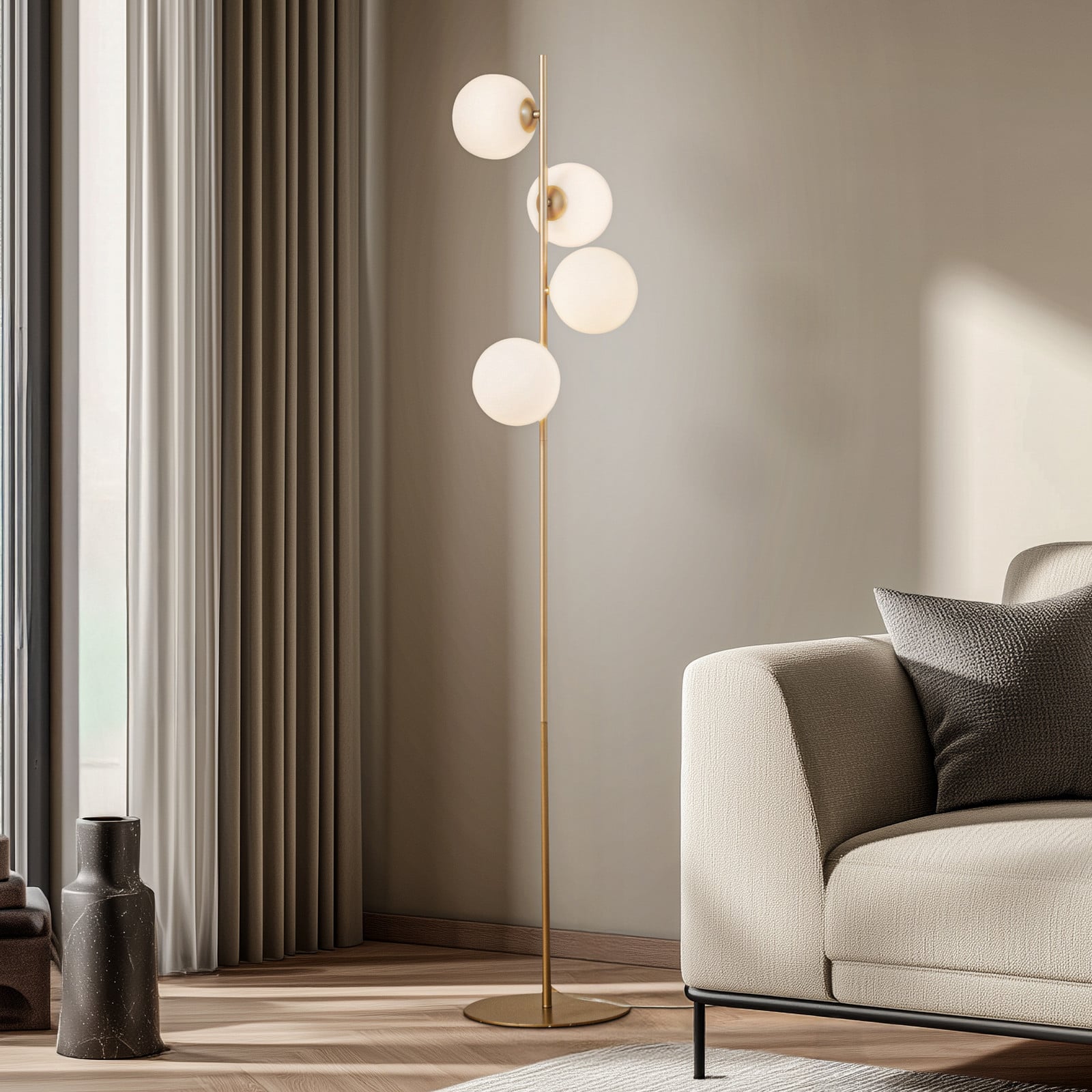 Lampadar Lucande Isandro opal/auriu 4 becuri sticlă/metal - Camera de zi / sufragerie - Modern - auriu mat alb