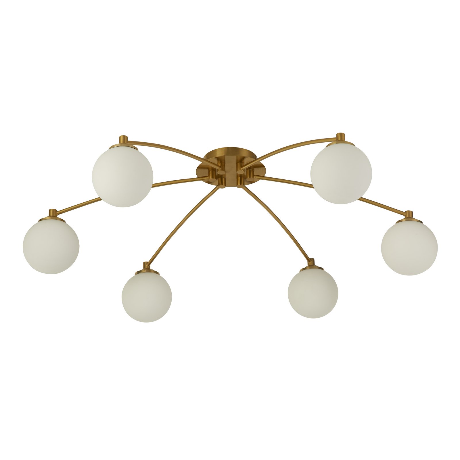 Candeeiro de teto Feylinn, branco/latão, vidro, Ø 75 cm, 6 lâmpadas.