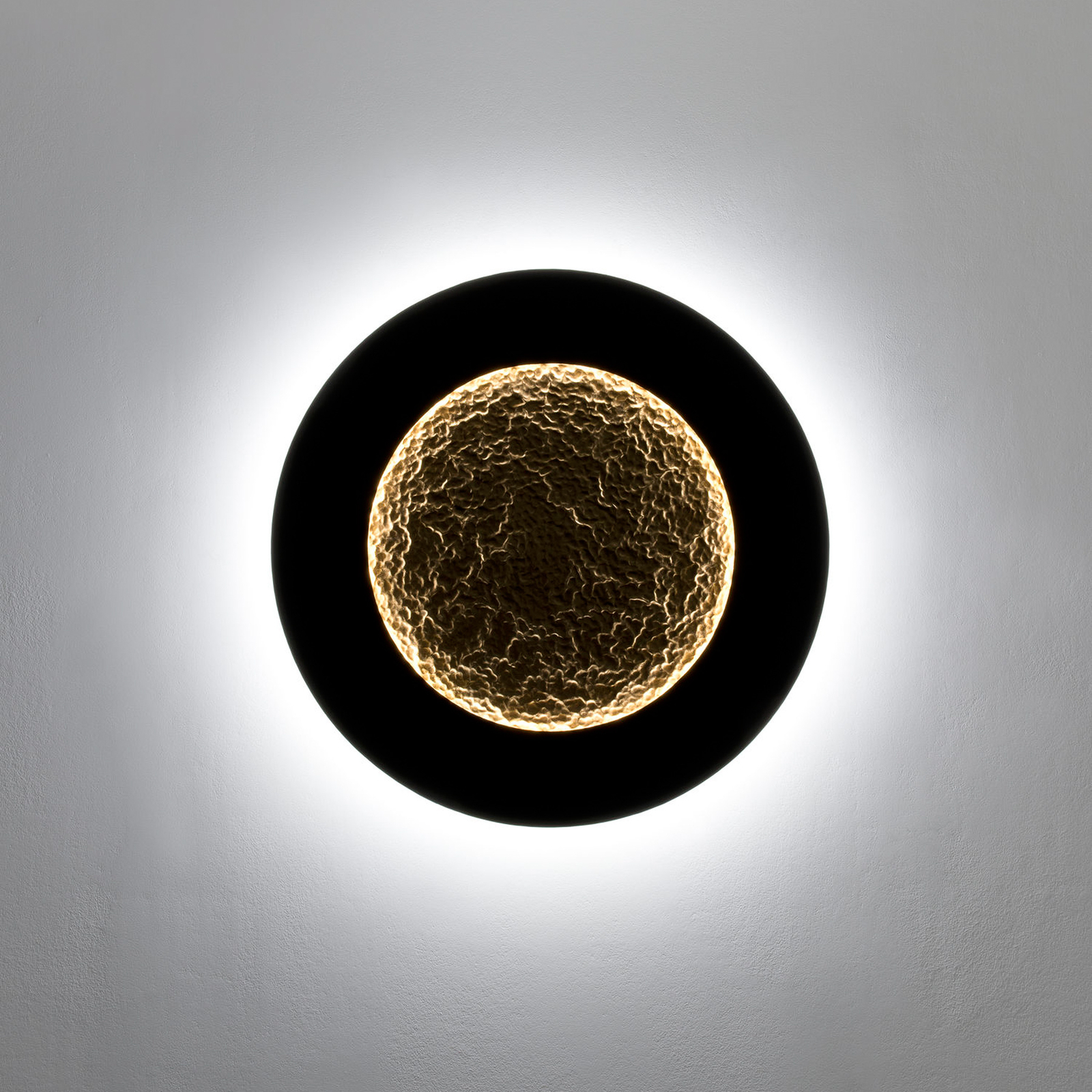 LED wandlamp Luna Piena, bruin-zwart/goud, Ø 80 cm