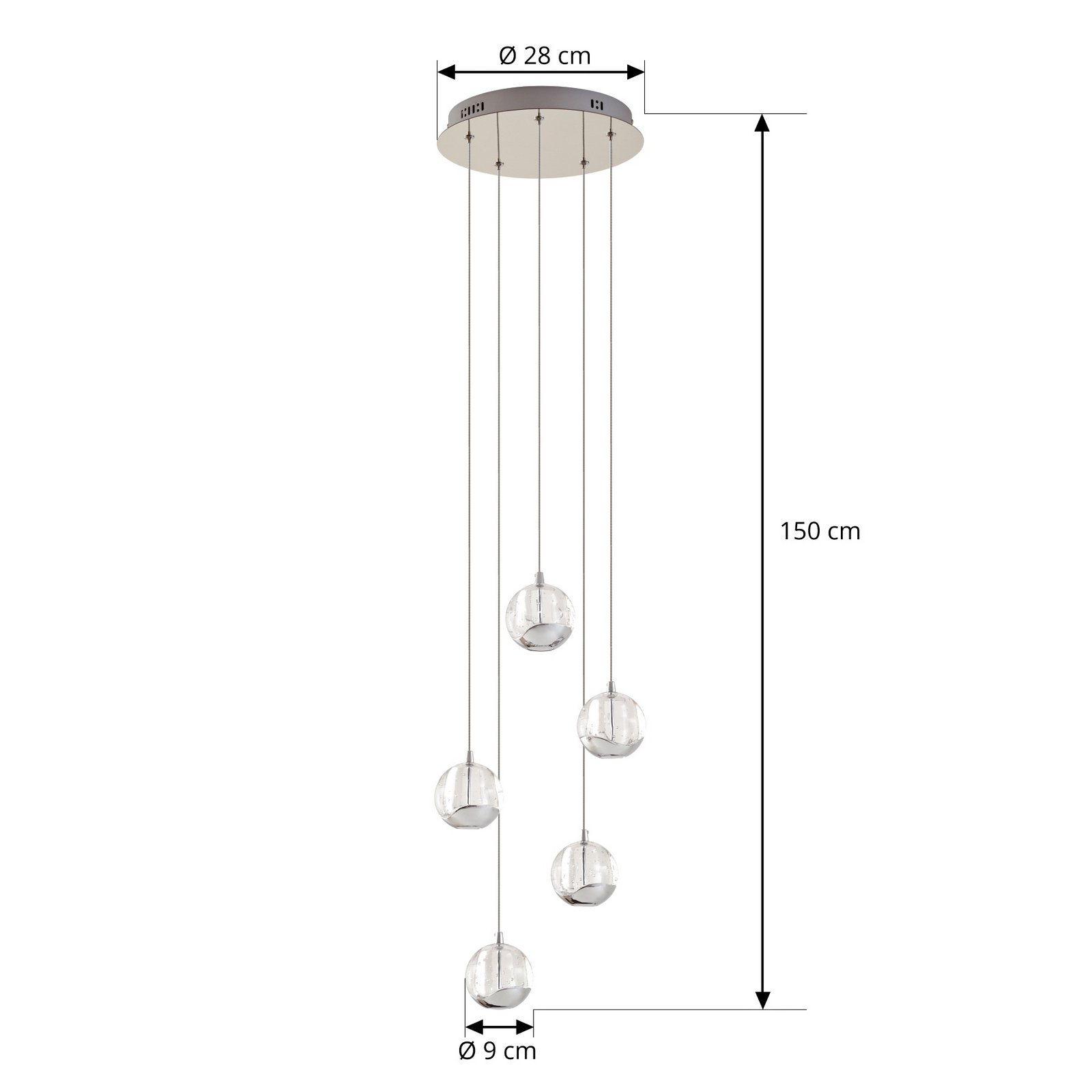 Lucande LED hanging light Hayley, Ø 30 cm, 5-bulb, chrome, glass Lucande LED hanging light Hayley, Ø 30 cm, 5-bulb, chrome, glass