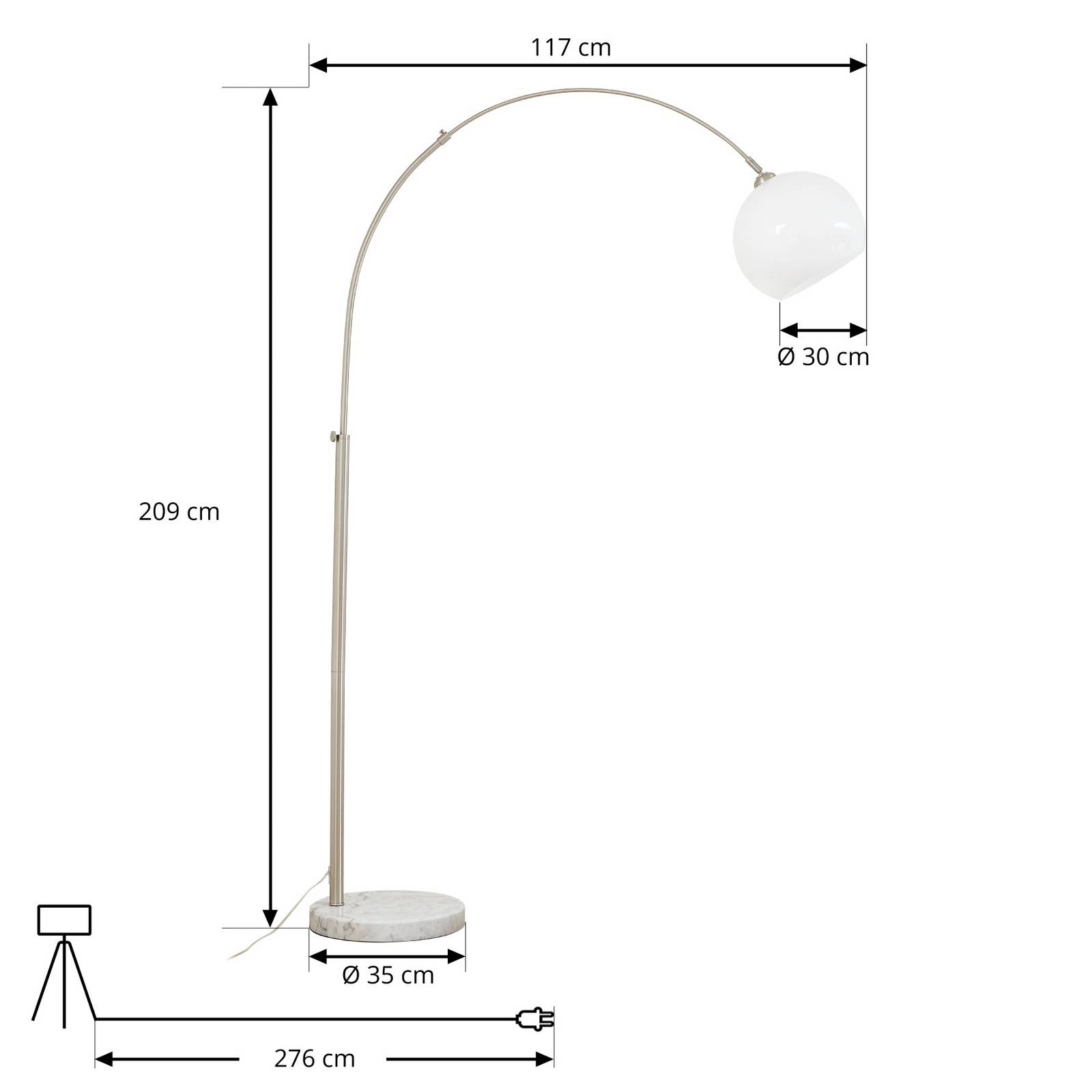 Lindby Bogenleuchte Alverton, weiß/nickel, Glas, 197 cm günstig online kaufen