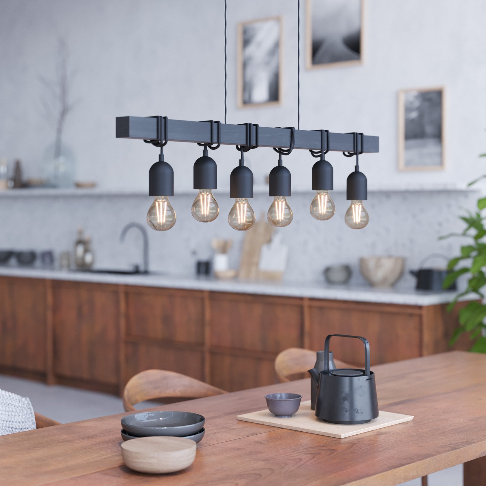 Townshend pakabinamas šviestuvas, 100 cm ilgio, juodas, 6 žibintai.