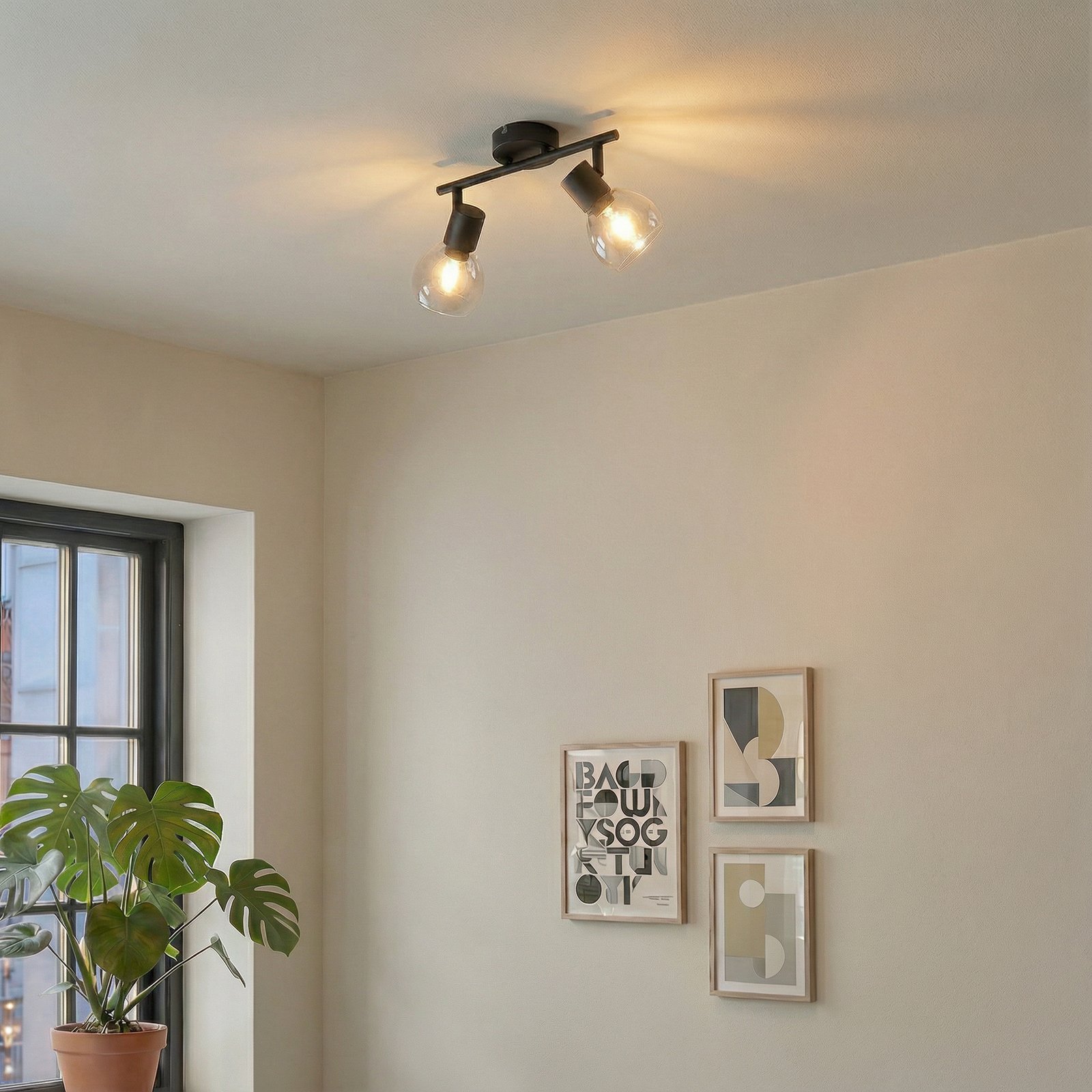 Lindby Pendura ceiling light, 2-bulb, black, glass