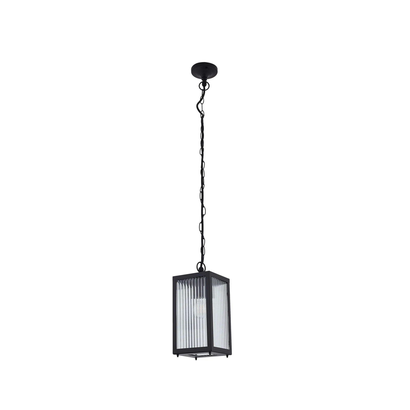 Lindby Vonkajšia závesná lampa Bolgar, čierna, kov, sklo