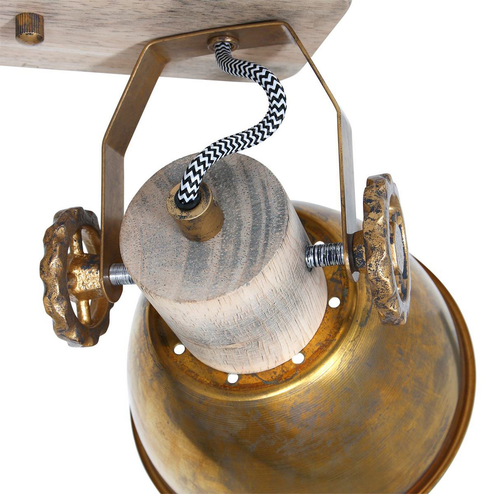 Ceiling spotlight Gearwood, bronze, 2-bulb, metal, wood, E27