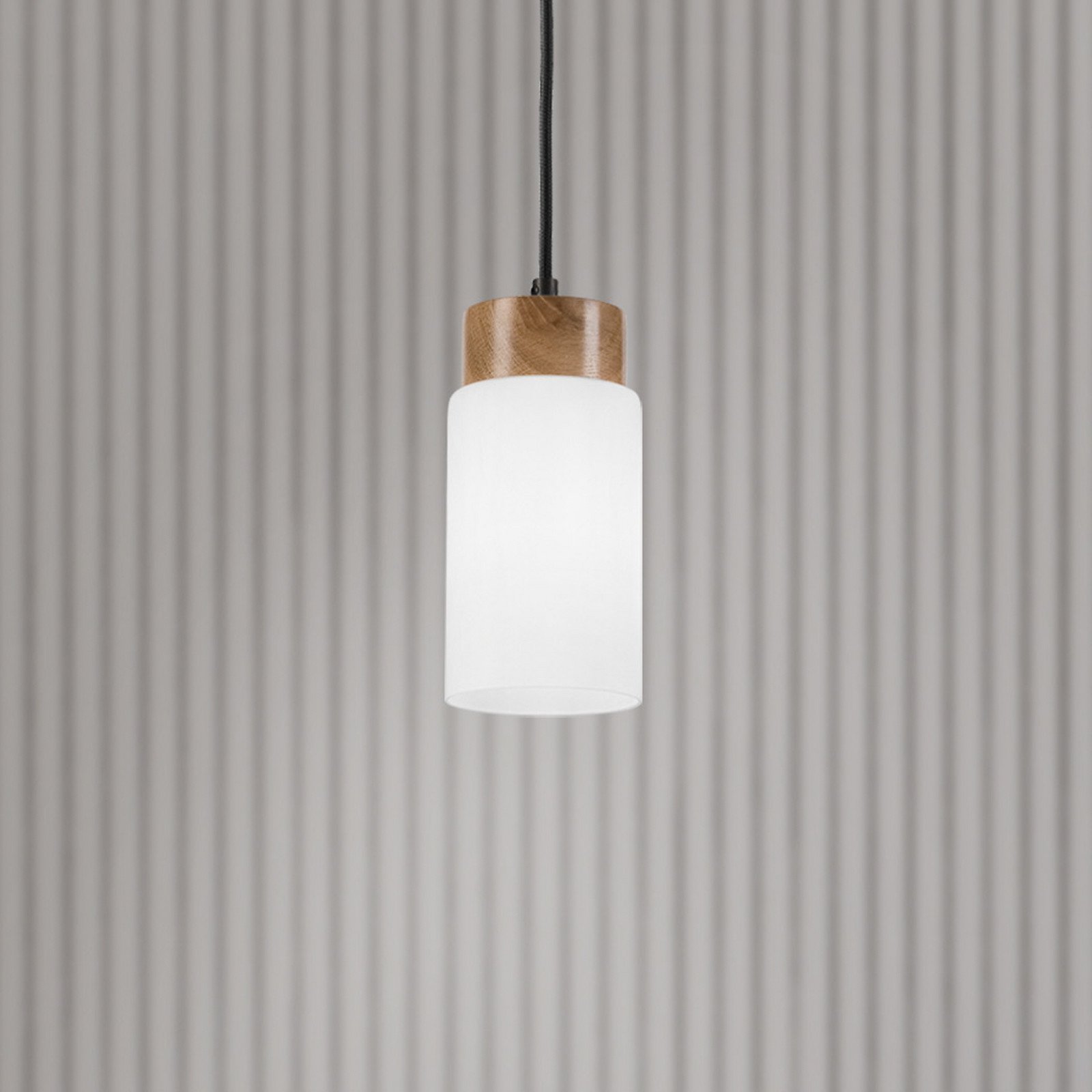 Lamkur Lighting Lampă suspendată Markus sticlă opală/lemn de stejar Ø 95 cm E27 - Camera de zi / sufragerie - Scandinavă - alb opal stejar negru