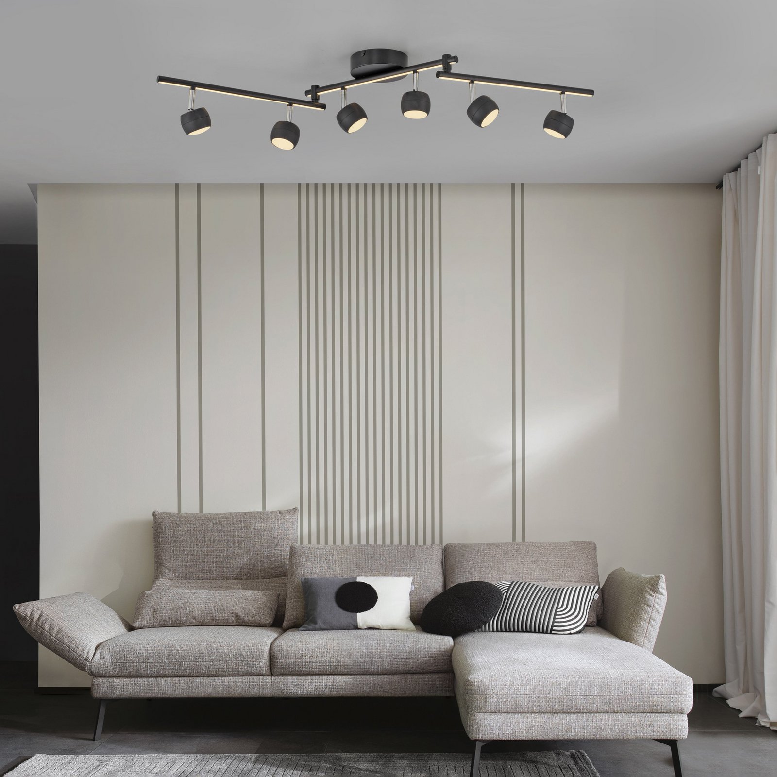 JUST LIGHT. LED-kattospotti Jarik, 6-lamppuinen, musta, 3 000 K