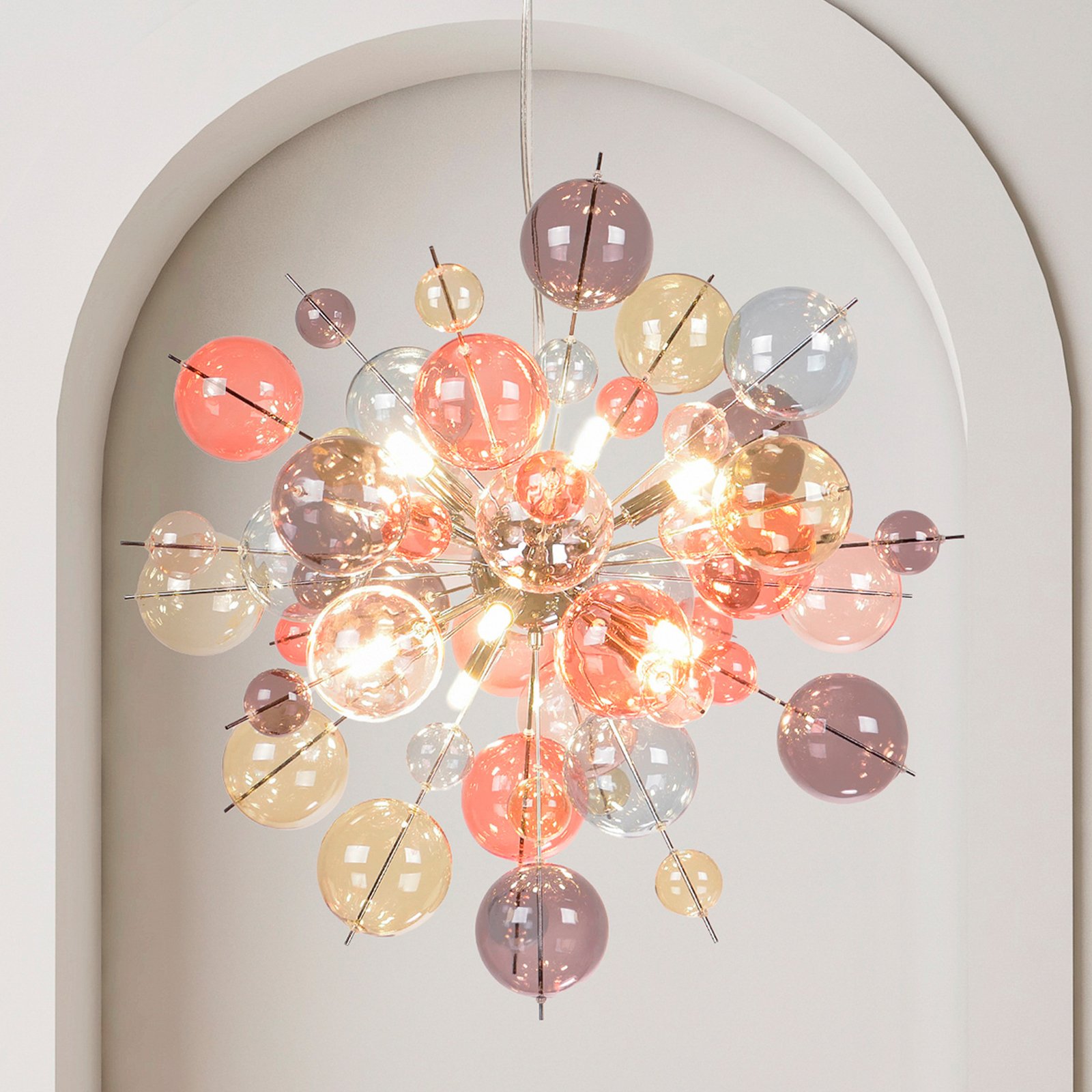 Explosion pendant light, Ø 65 cm, glass, pastel colours, G9