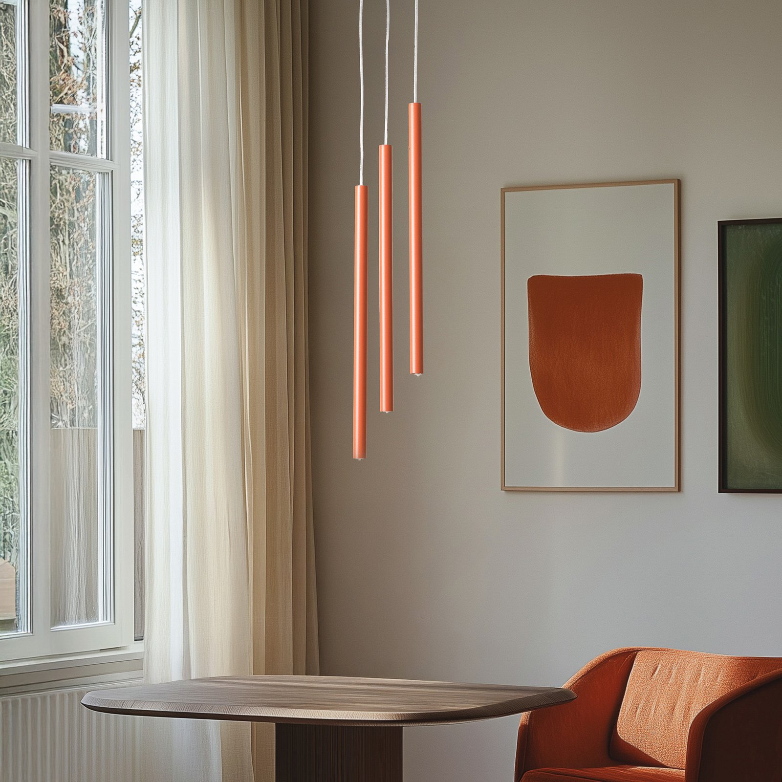 Sopel 3 pendant light, brick red, round, 3-bulb, steel, G9