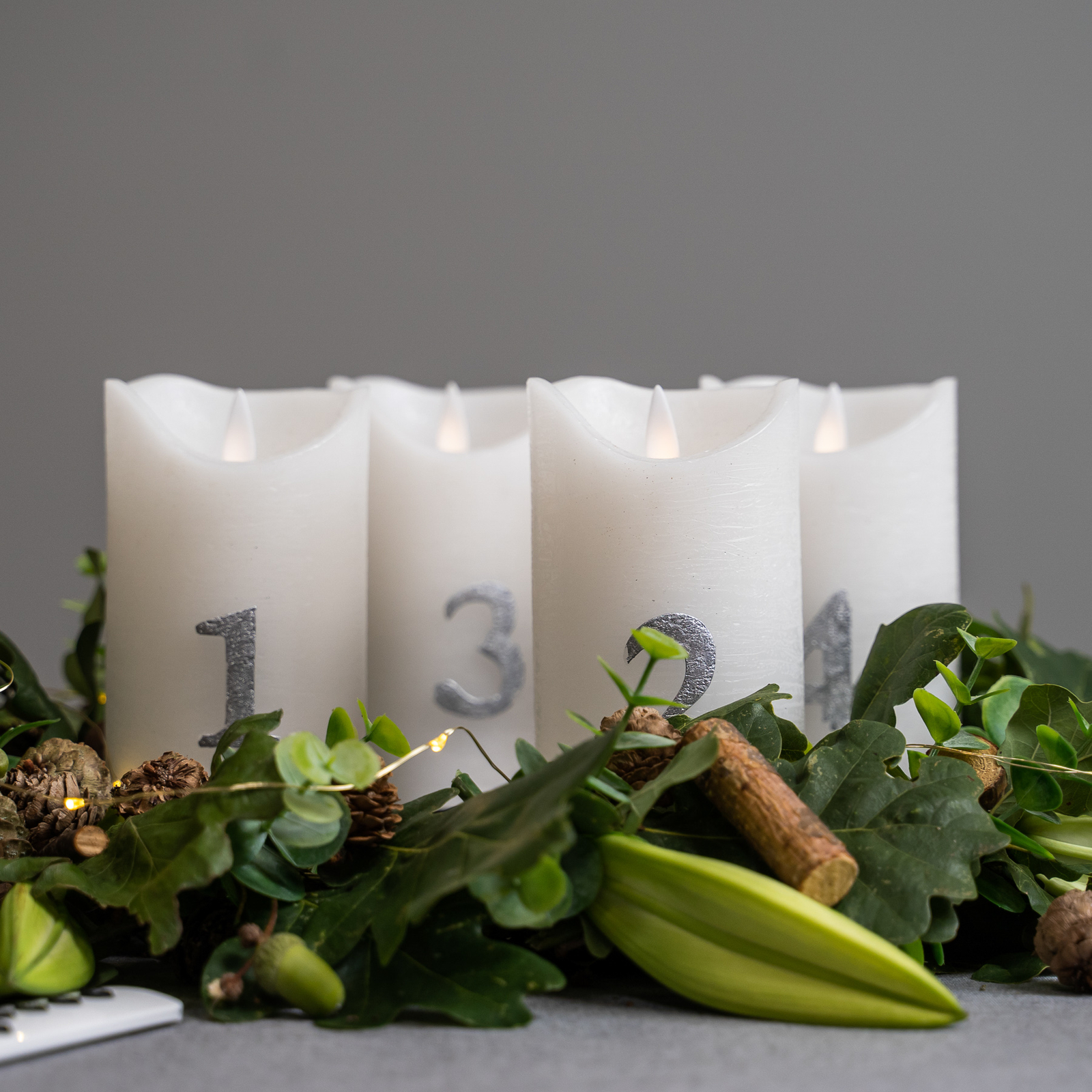 LED candle Sara Advent 4pcs height 12.5cm white/silver