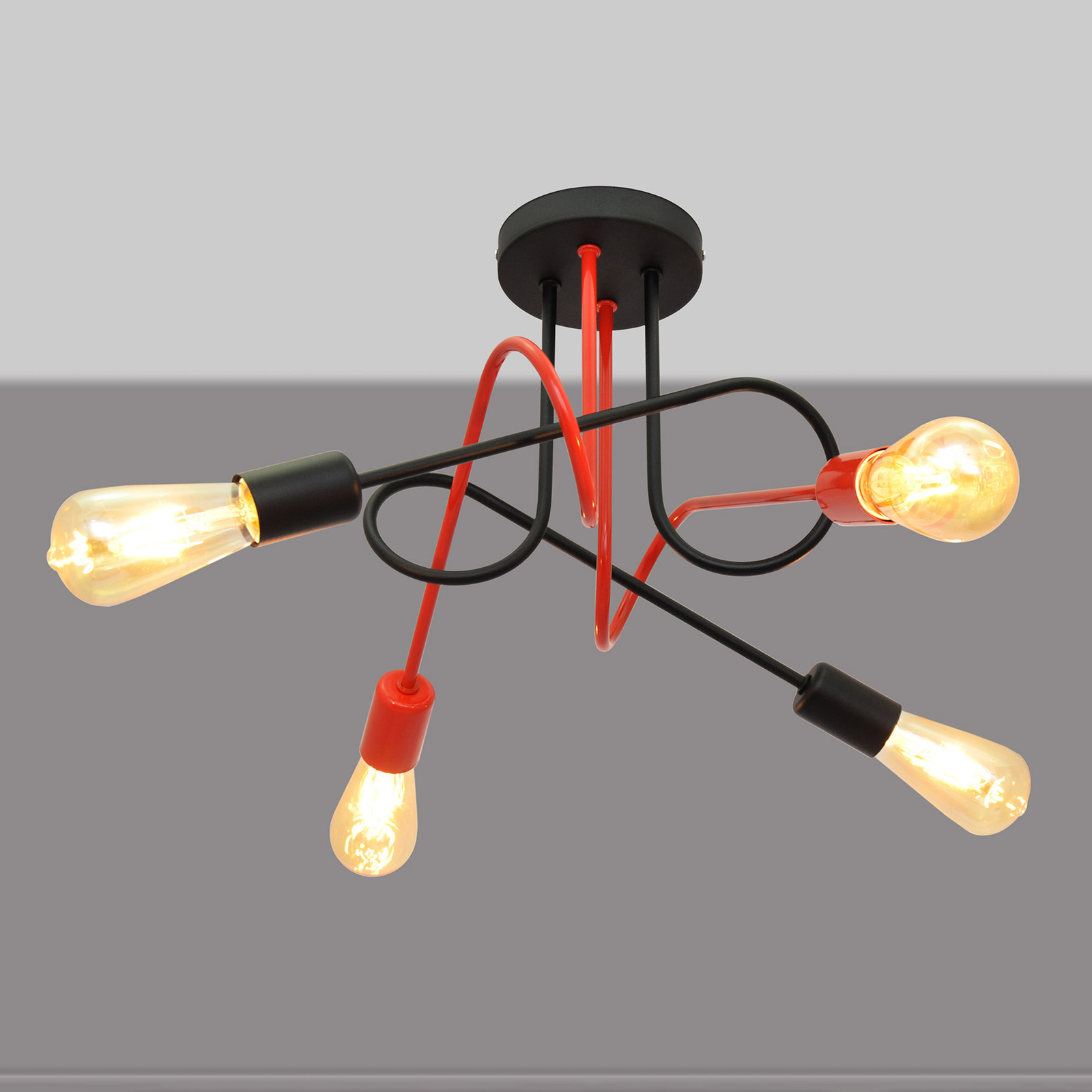 Cambridge ceiling light, 4-bulb, black and red