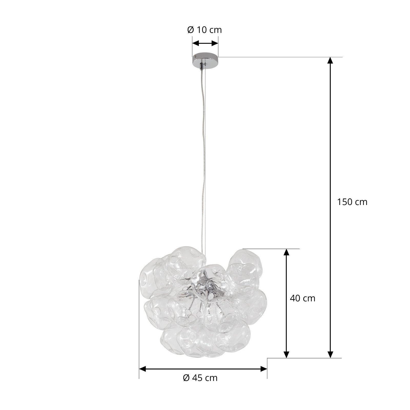 Lucande Diborah pendant light, clear, Ø 43 cm, glass, G9