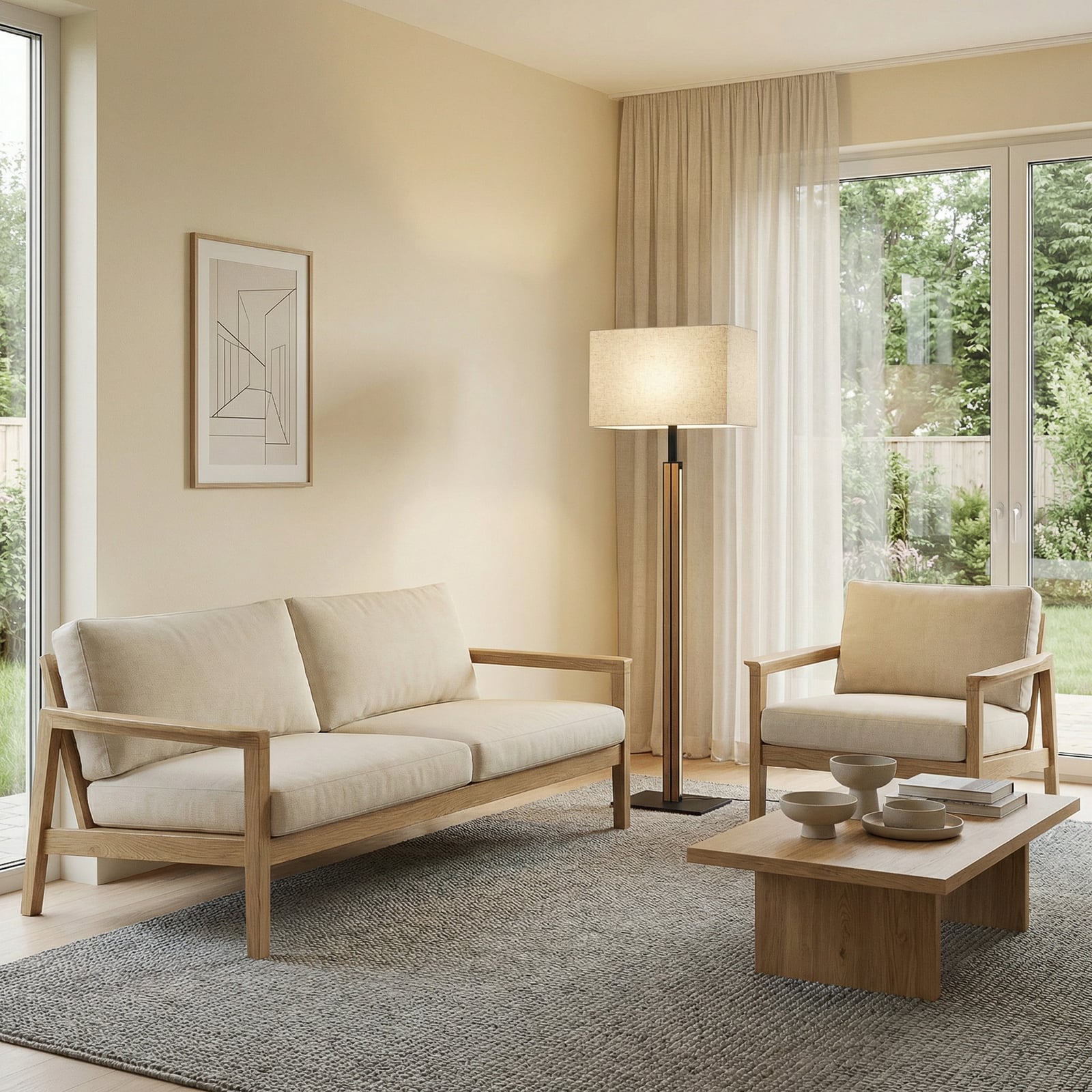 Lisene LED-golvlampa ek/svart/natur, 162 cm – Quitani