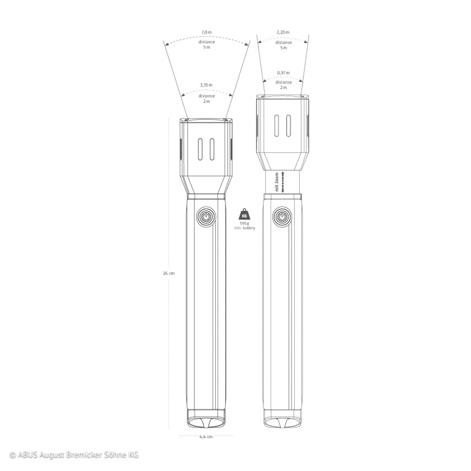 Φακός LED ABUS TL-525, IP44, 25 cm