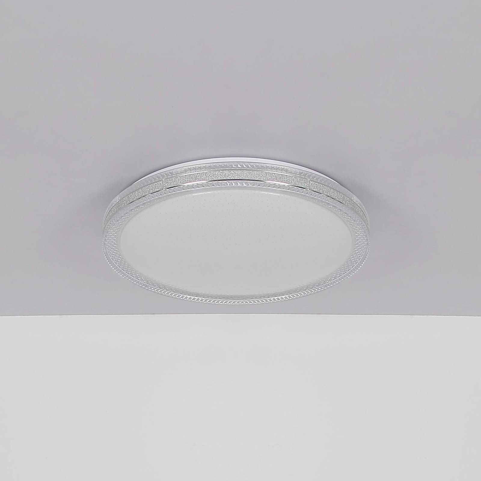 Lampa sufitowa LED Veleno, biała, Ø 49 cm, efekt brokatu