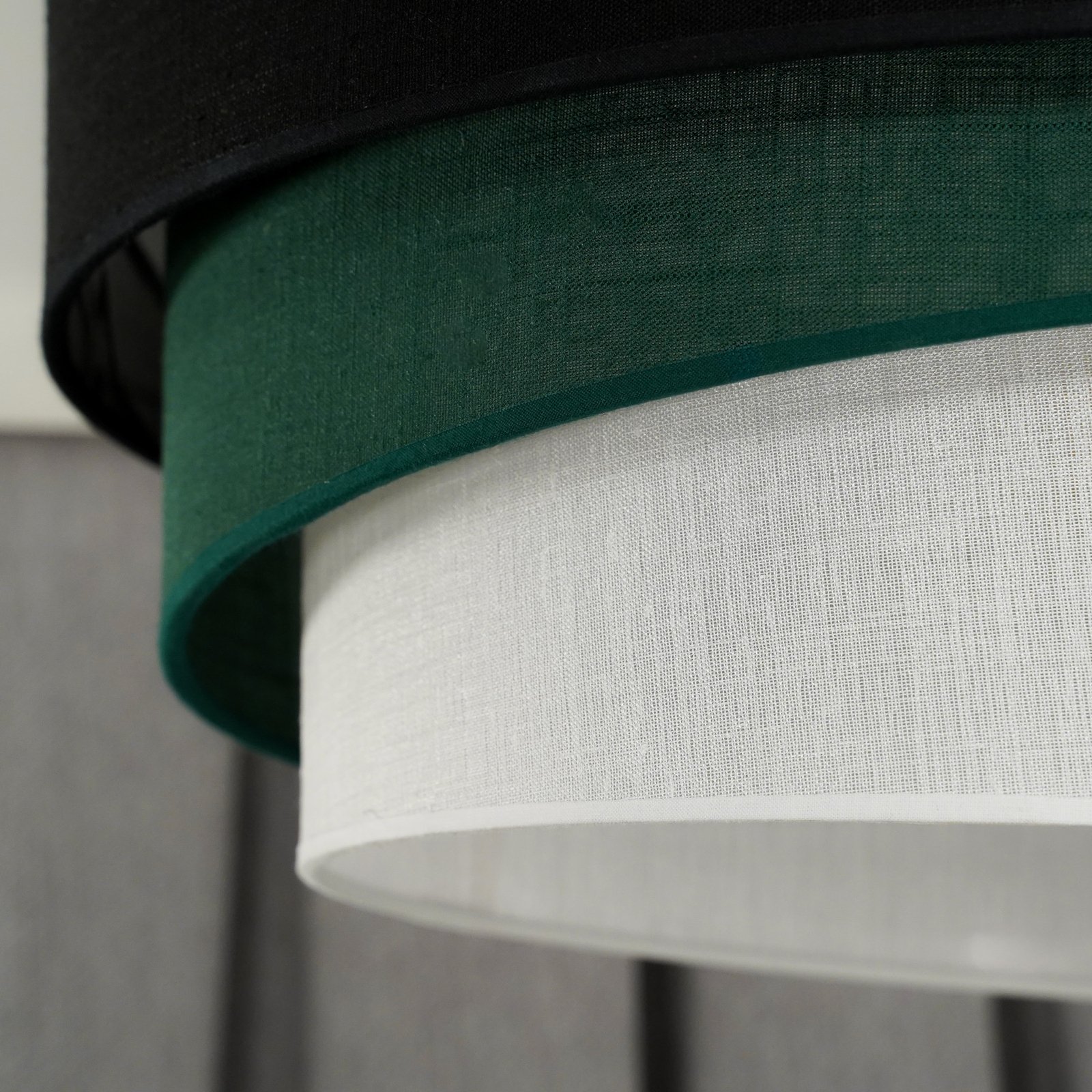 Euluna pendant light Trio, black/green/white, textile, Ø 45 cm